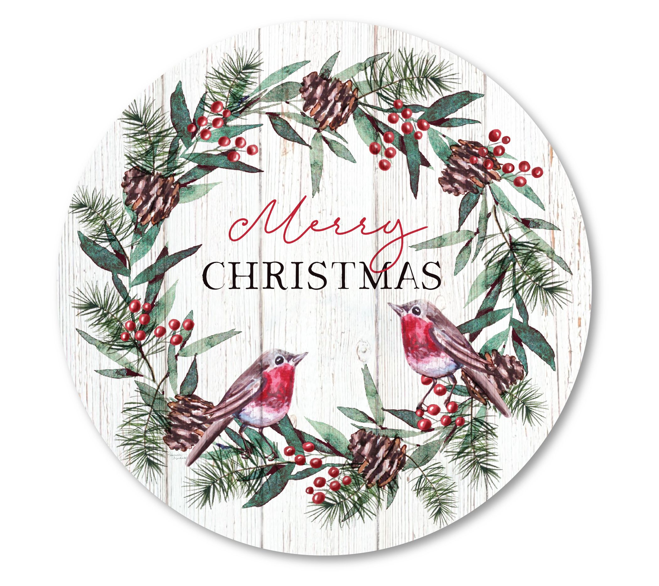 Courtside Market Christmas Wreath Birds 12x12 Circular Wood