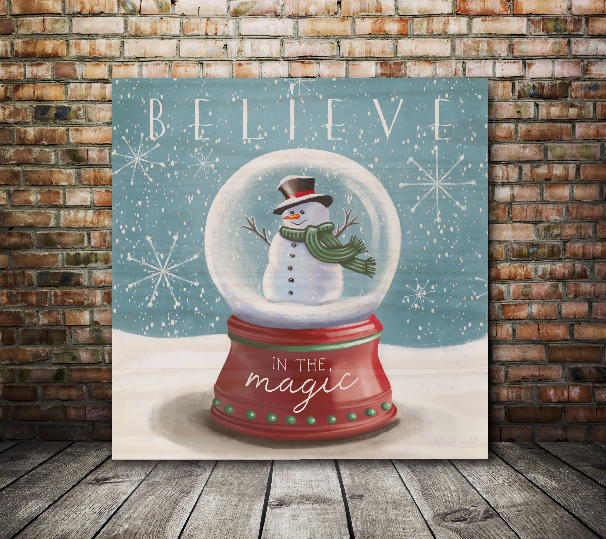 Courtside Market Believe Snow Globe 14x14 Wood Sign
