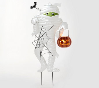 Hay & Harvest Metal Mummy Silhouette with Pumpkin Lantern - H264530