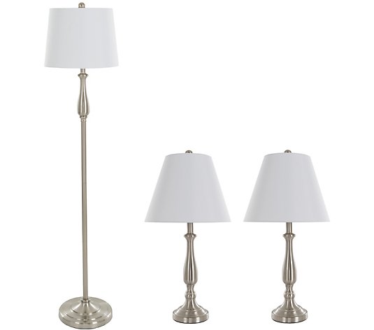 Lavish Home Table and Floor Lamps Set of 3, Brushed Steel