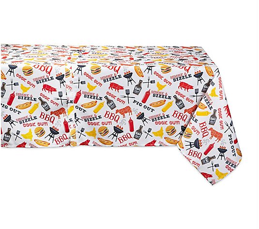 Design Imports BBQ Fun Print Tablecloth w/ Zipper 60" x 120"