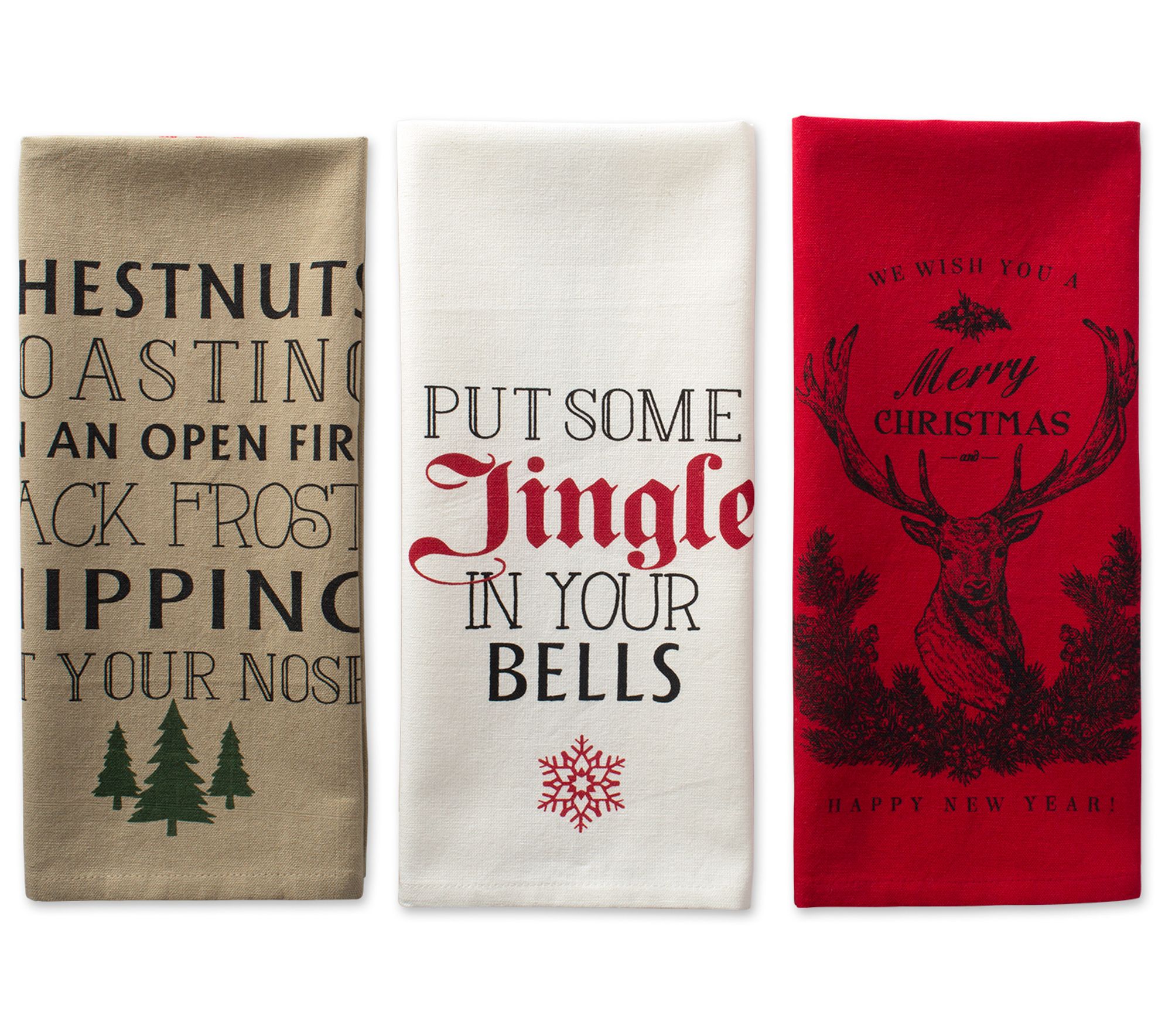 Design Imports Set of 3 Festive Christmas Kitchen Towels 