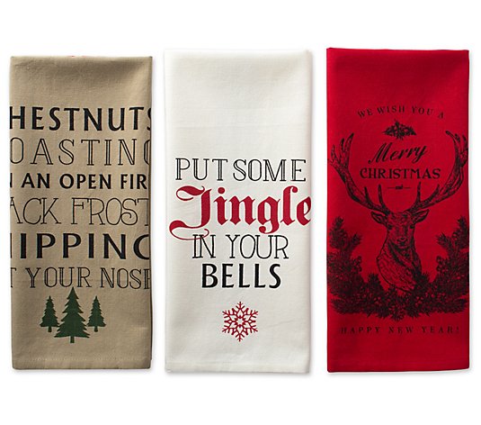 Design Imports Set of 3 Holiday Stag ChristmasKitchen Towels