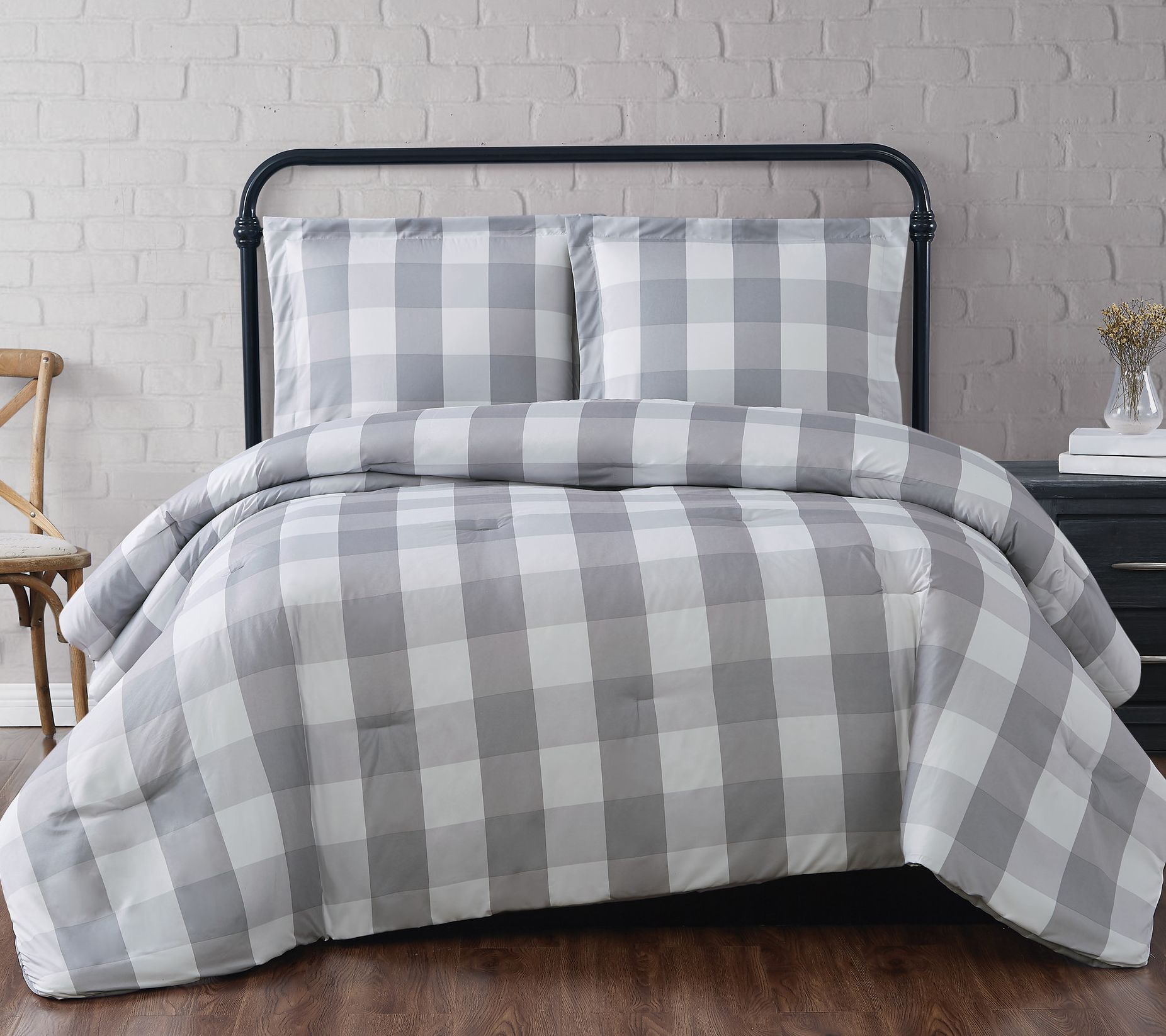 Details about   Gray Black Plaid Buffalo Check 3pc Comforter Set Twin XL Full Queen Cal King Bed 