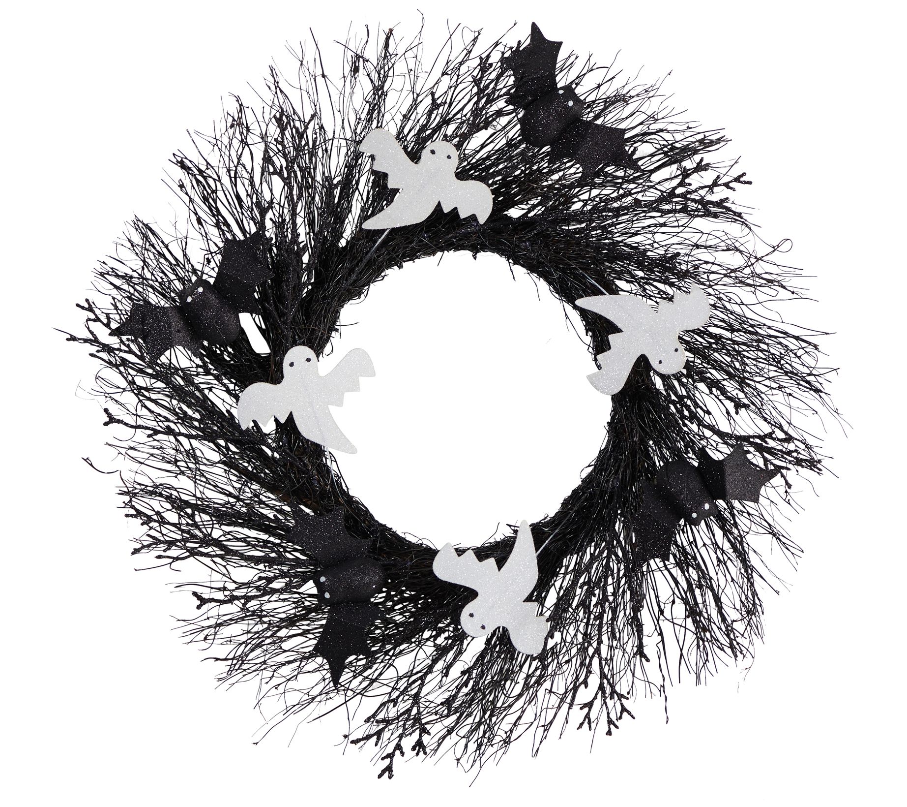 Nearly Natural 22" Halloween Ghost, Bats Twig Wreath