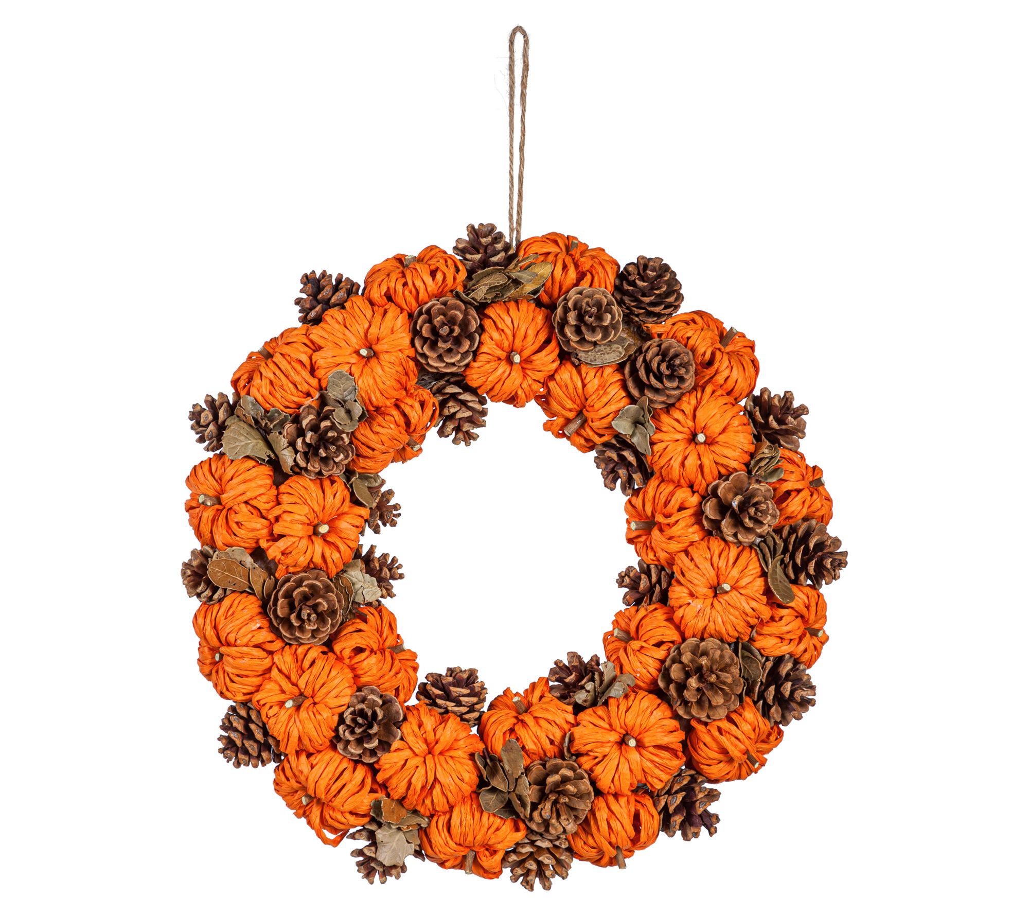 Evergreen Paper Rope Pinecone Pumpkin Wreath 