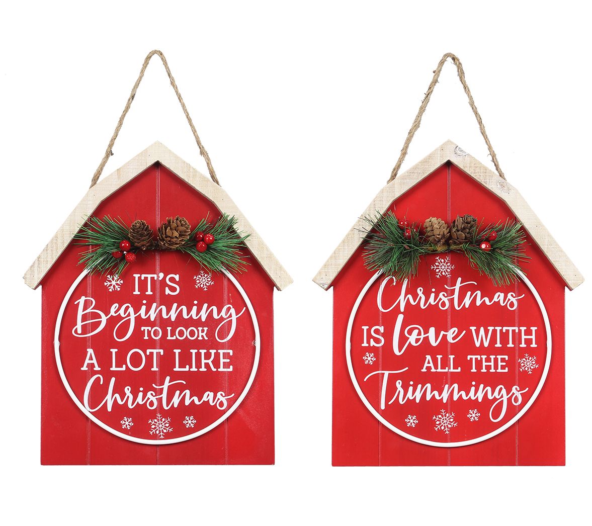 Young's Set of 2 Country Christmas Barn Shaped Wall Signs
