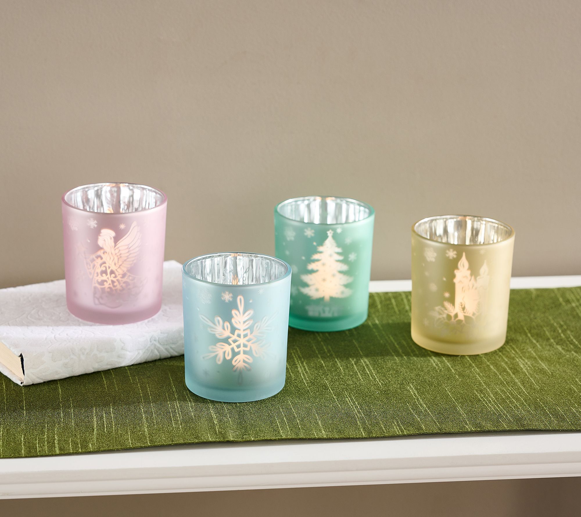 "As Is" Set of 4 Illuminated Votives with Scene by Valerie