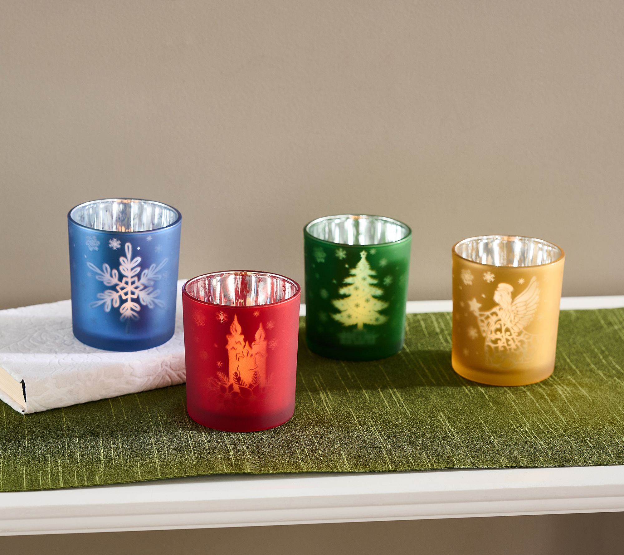 "As Is" Set of 4 Illuminated Votives with Scene by Valerie