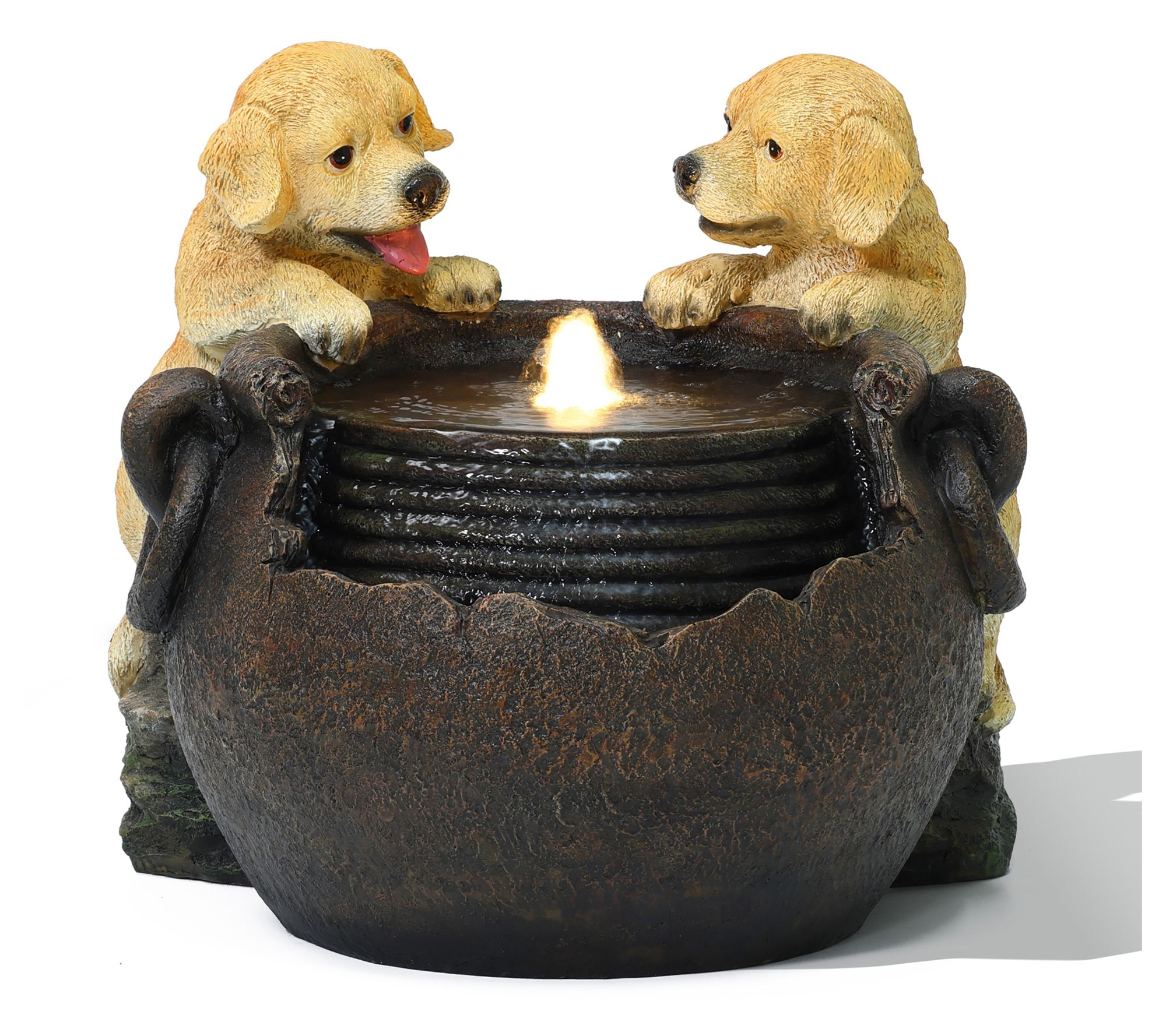 LuxenHome Puppy Love Farmhouse Resin Outdoor Fountain