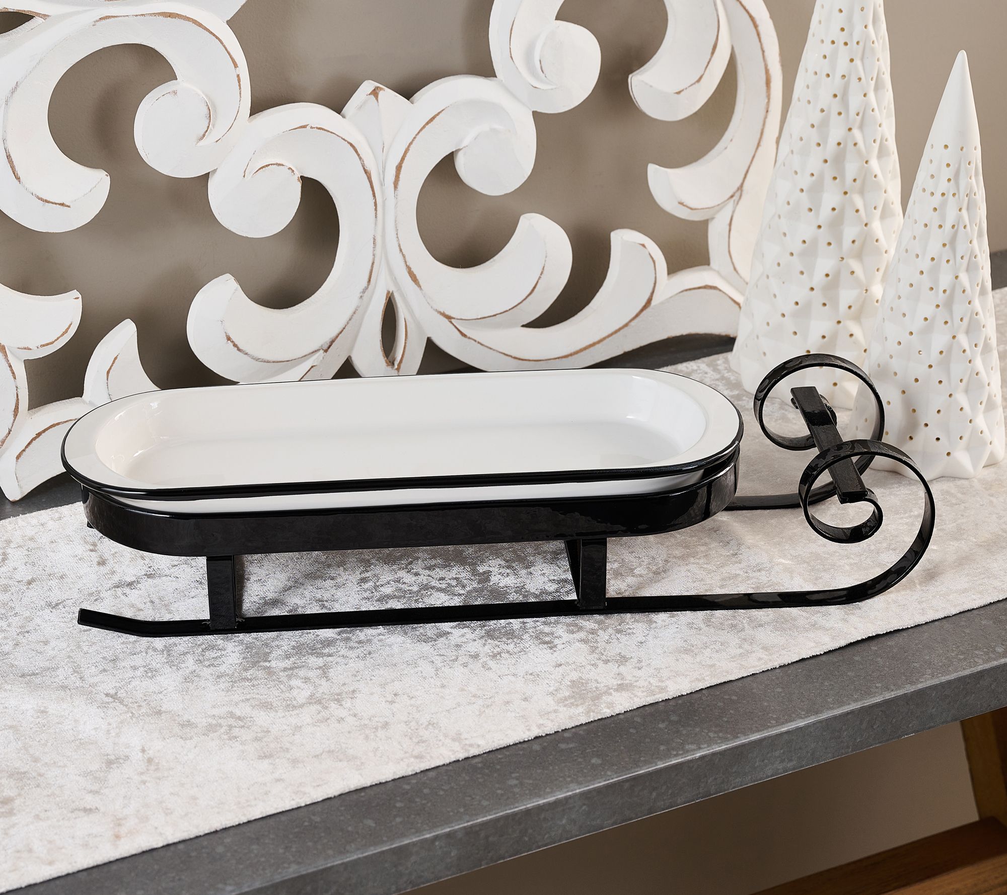 Metal Sleigh with Ceramic Serving Tray by Valerie