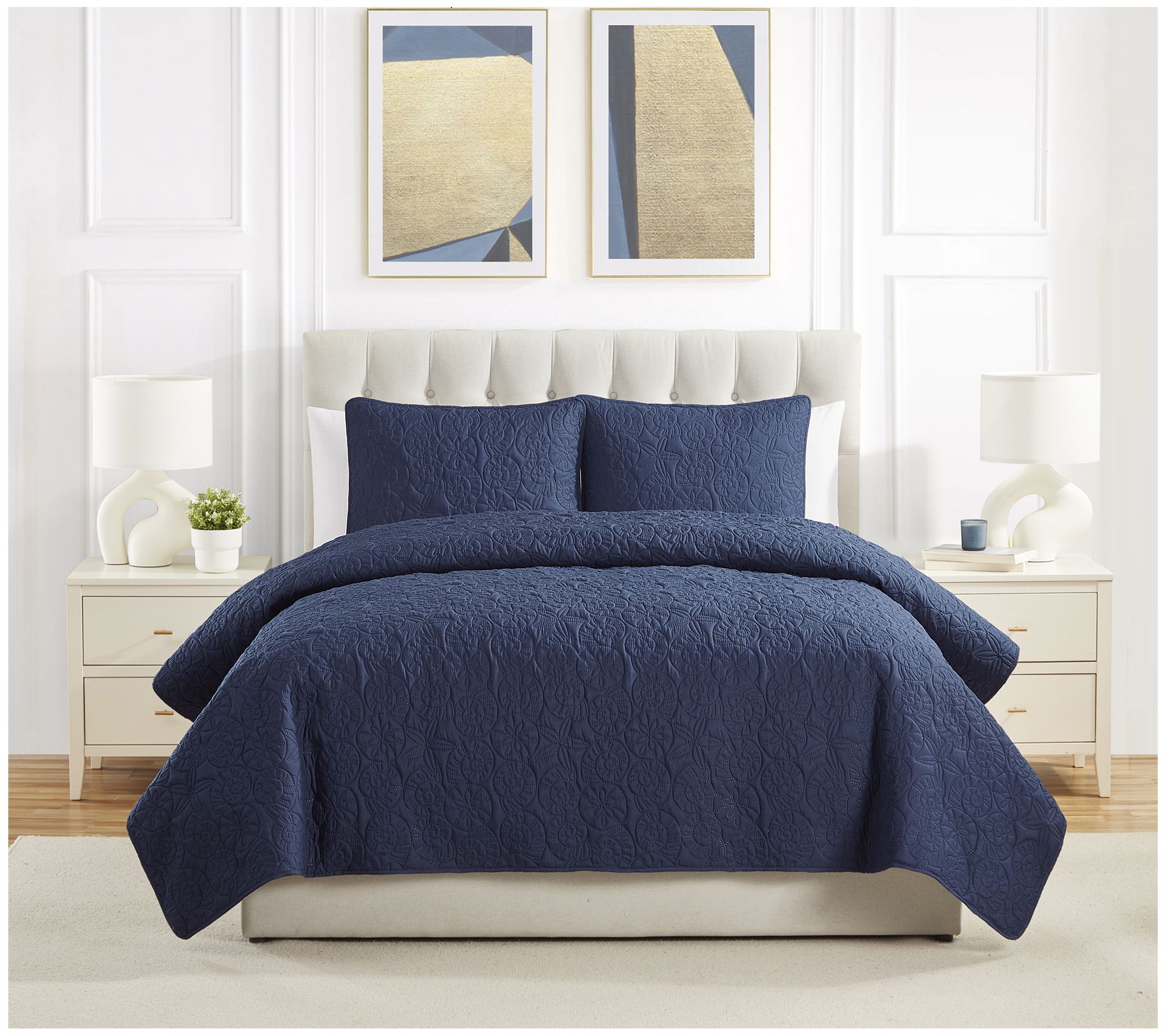 VCNY Home Seashell 3pc Solid Coastal Quilt Set,King
