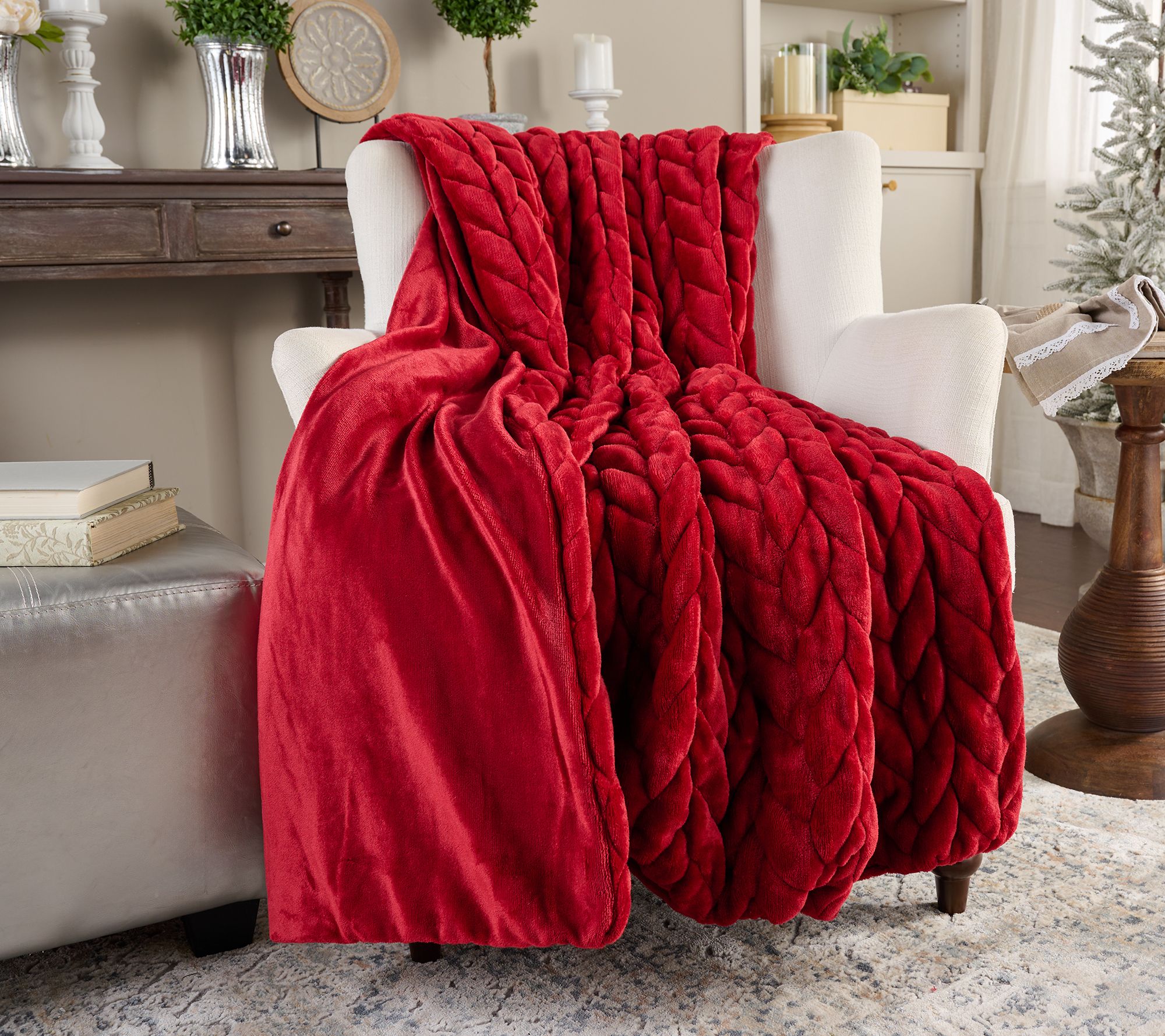 Northern Nights Braided Plush Velvet 60x70 Throw with Gift Box