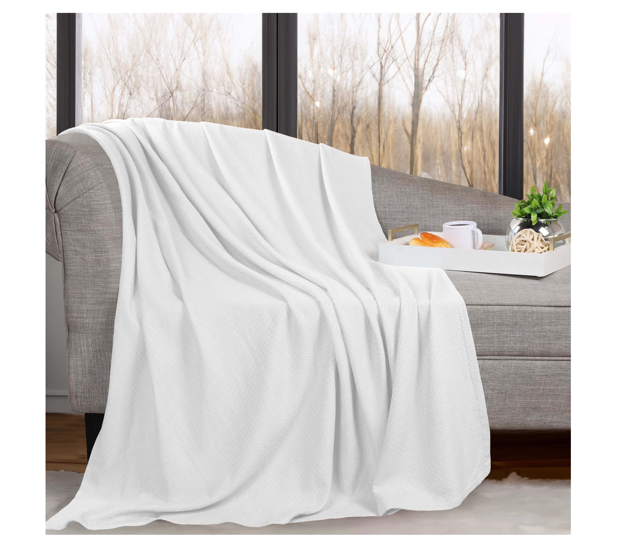 Superior Nobel Cotton Textured Chevron Woven Blanket, Throw