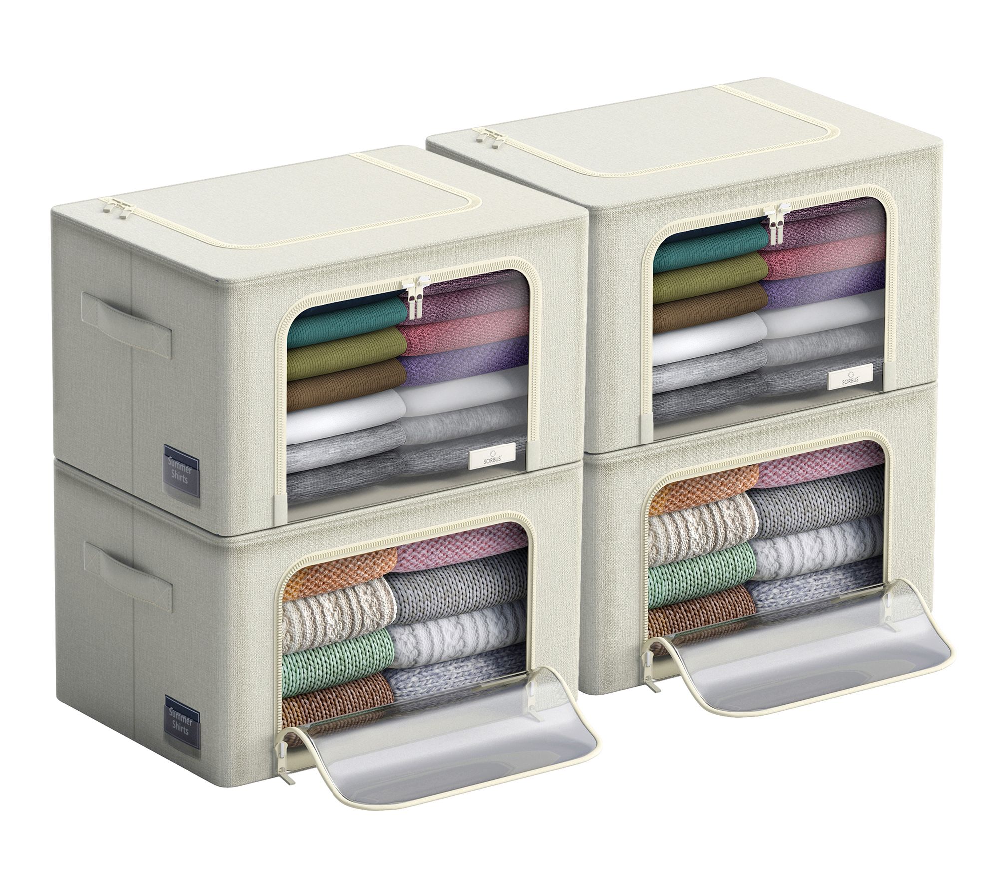 Sorbus Medium Foldable Storage Bin with Window- 4 Pack