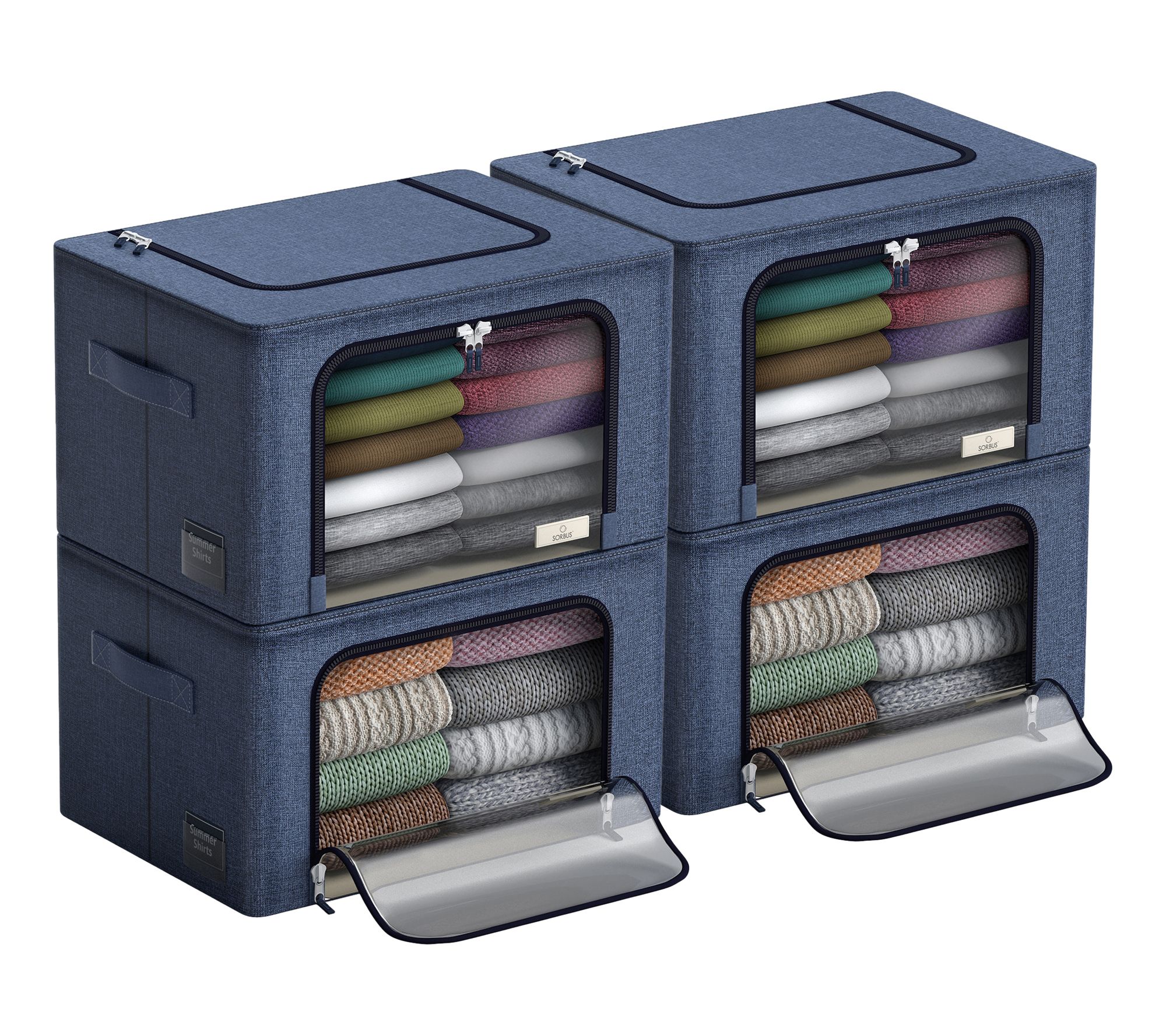 Sorbus Medium Foldable Storage Bin with Window- 4 Pack