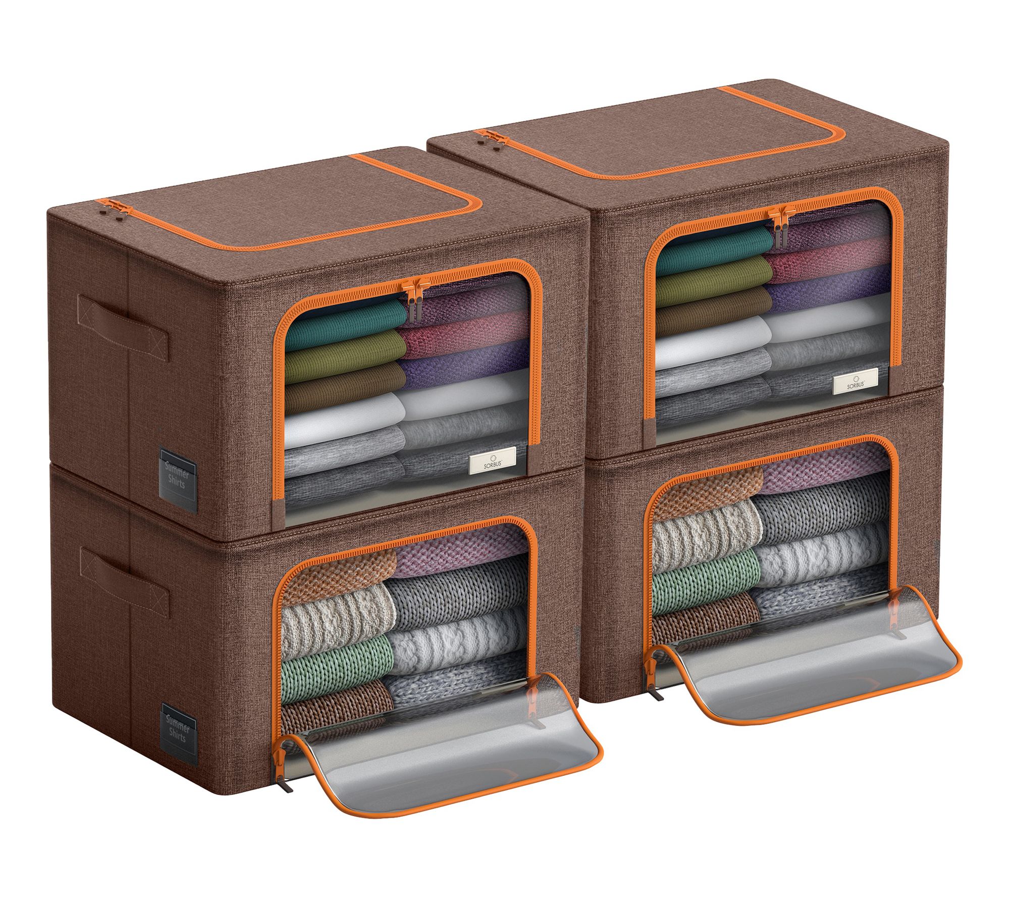 Sorbus Medium Foldable Storage Bin with Window- 4 Pack