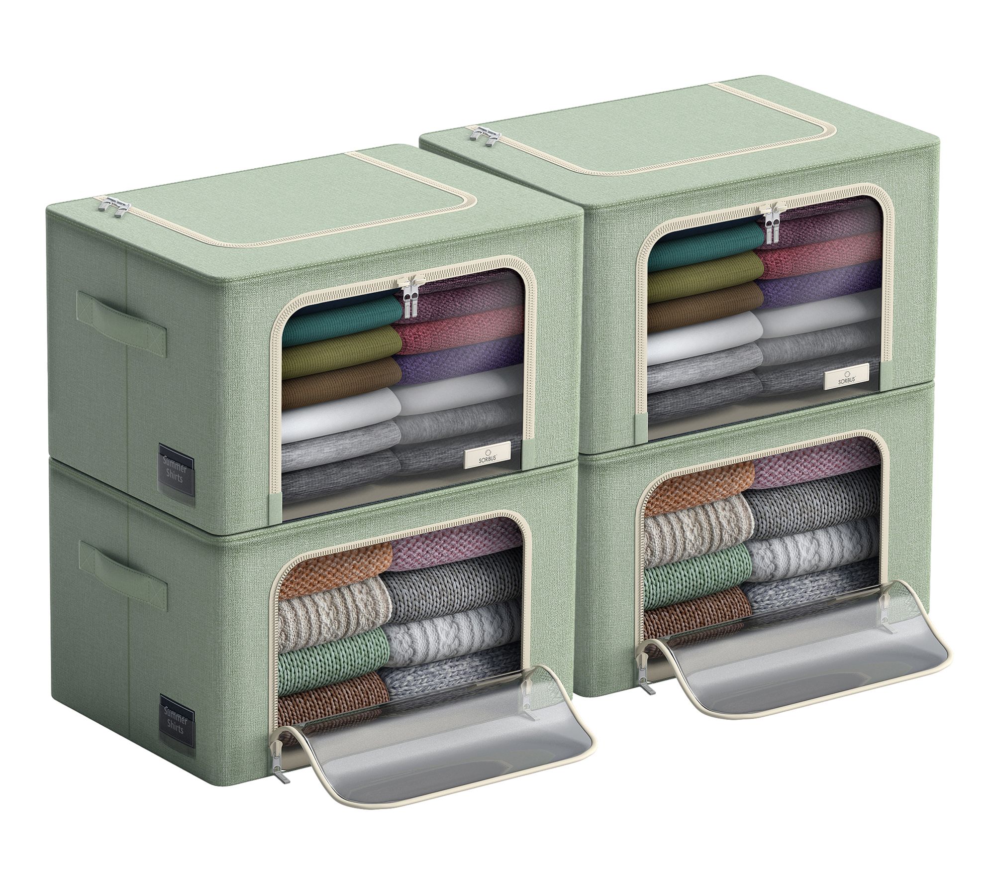 Sorbus Medium Foldable Storage Bin with Window- 4 Pack
