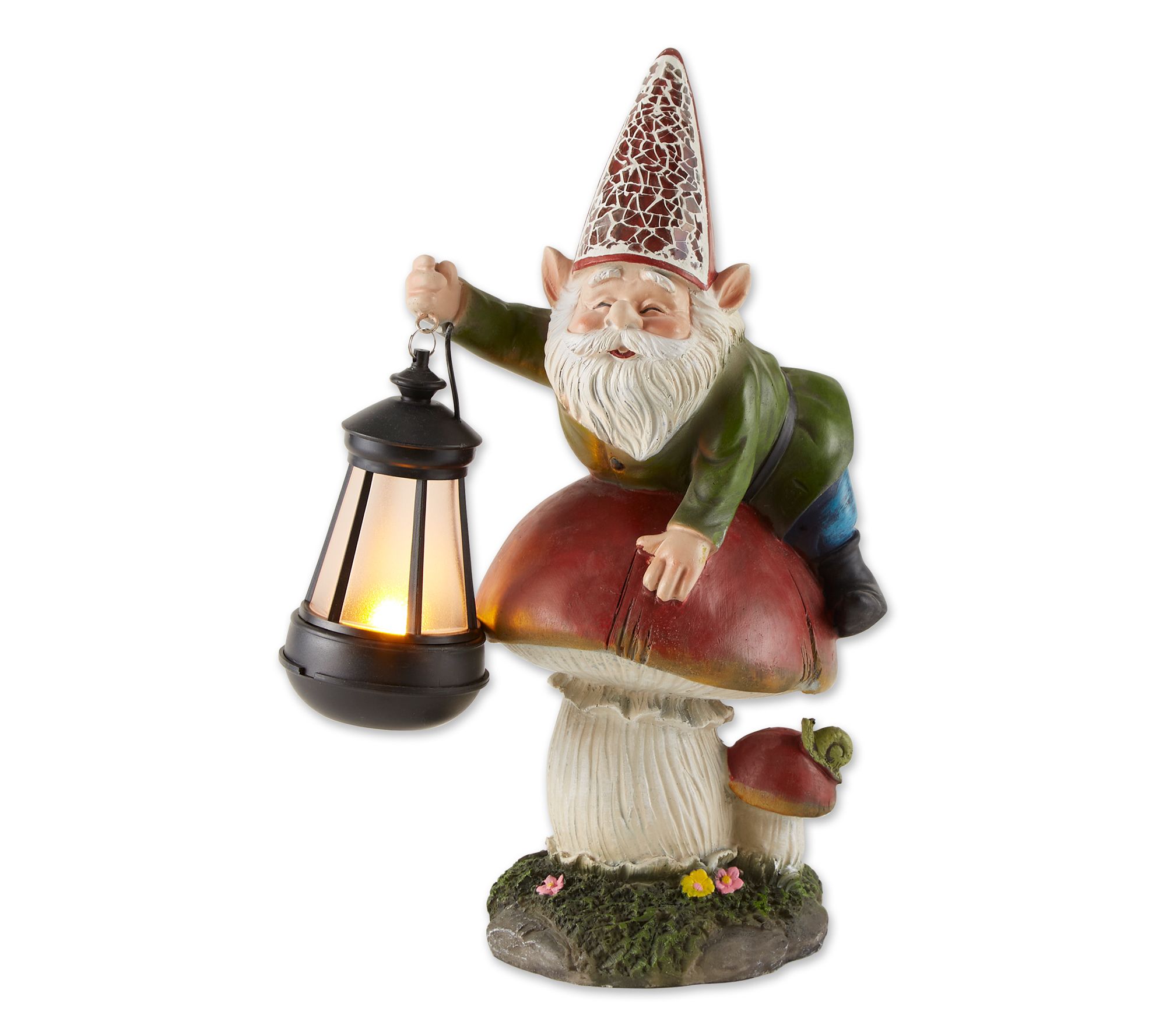 Zingz & Thingz Gnome on Mushroom Solar Statue