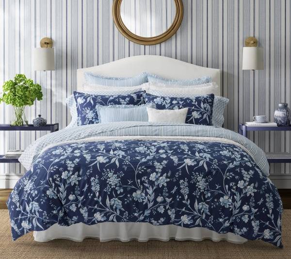 Laura Ashley Branch Toile Blue King Duvet Cover Bonus Set