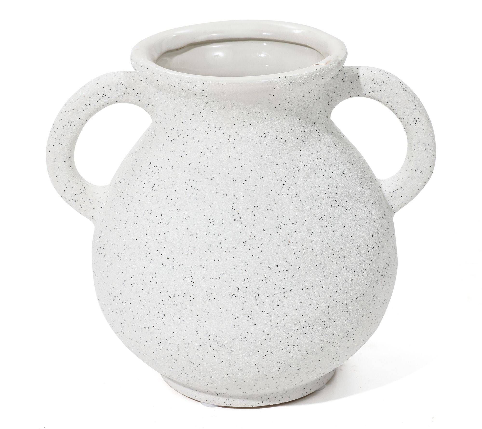 LuxenHome White Ceramic Jug Round Vase with Handles