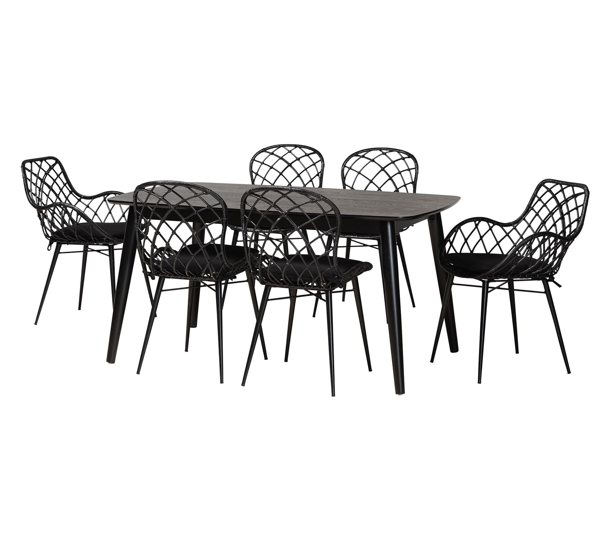 bali & pari Aniceta Wood and Rattan 7-Piece Dining Set