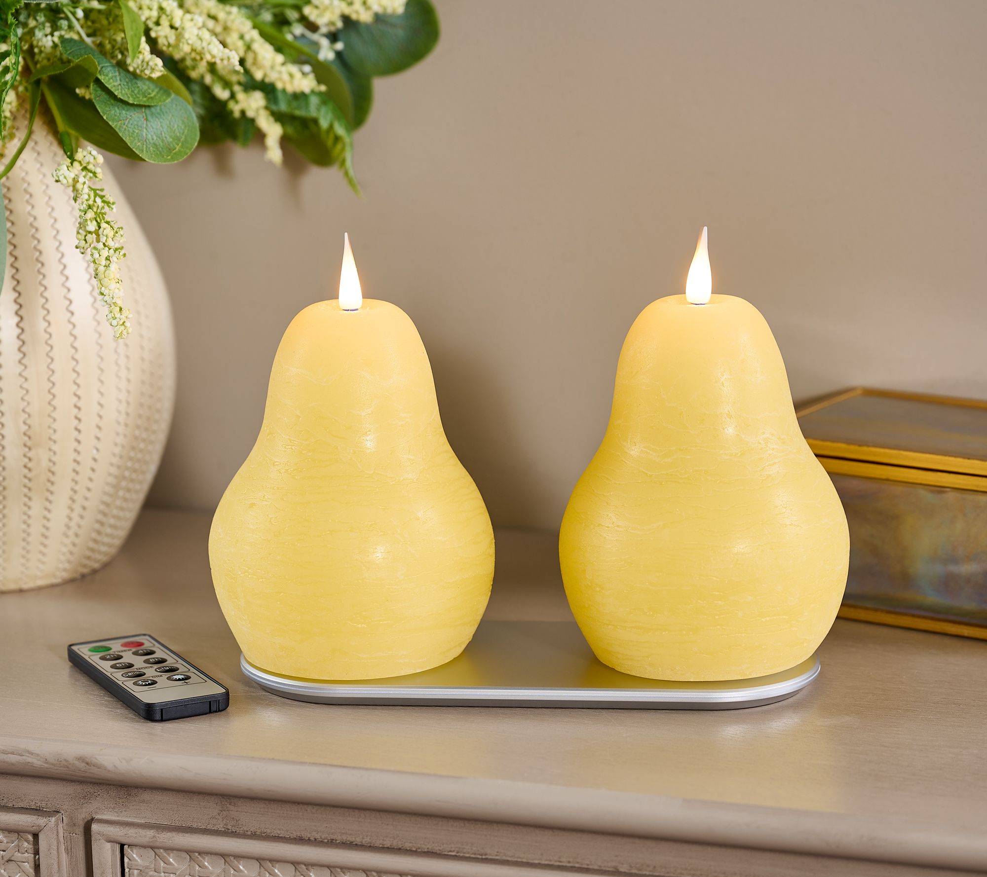 Home Bliss Set of 2 Rechargeable 5" Flameless Pear Candles