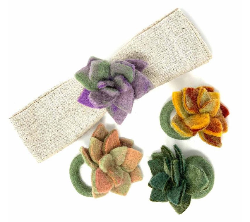 Global Crafts Set of 4 Felt Succulent Napkin Rings