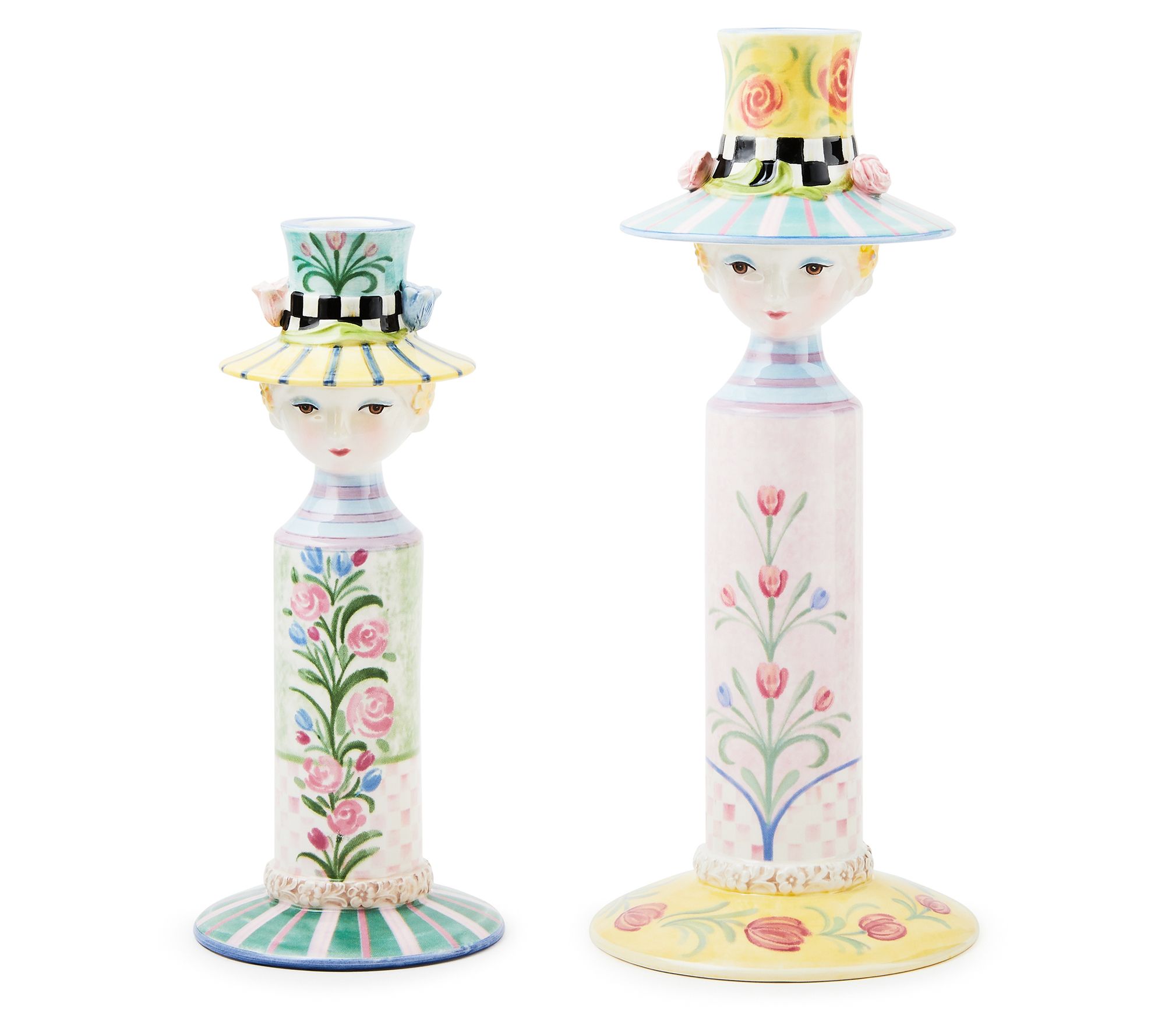MacKenzie-Childs Set of 2 Rosy Meadow Lady Candle Holders