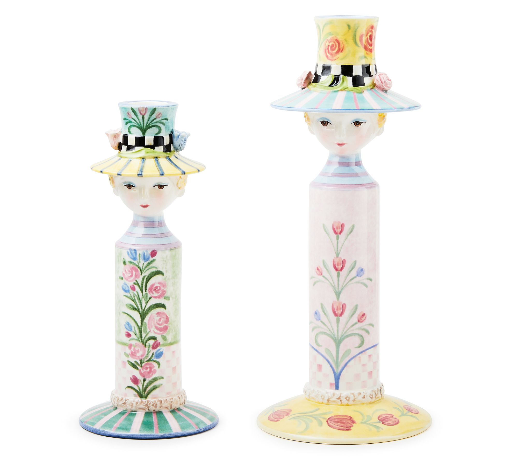 MacKenzie-Childs Set of 2 Rosy Meadow Lady Candle Holders