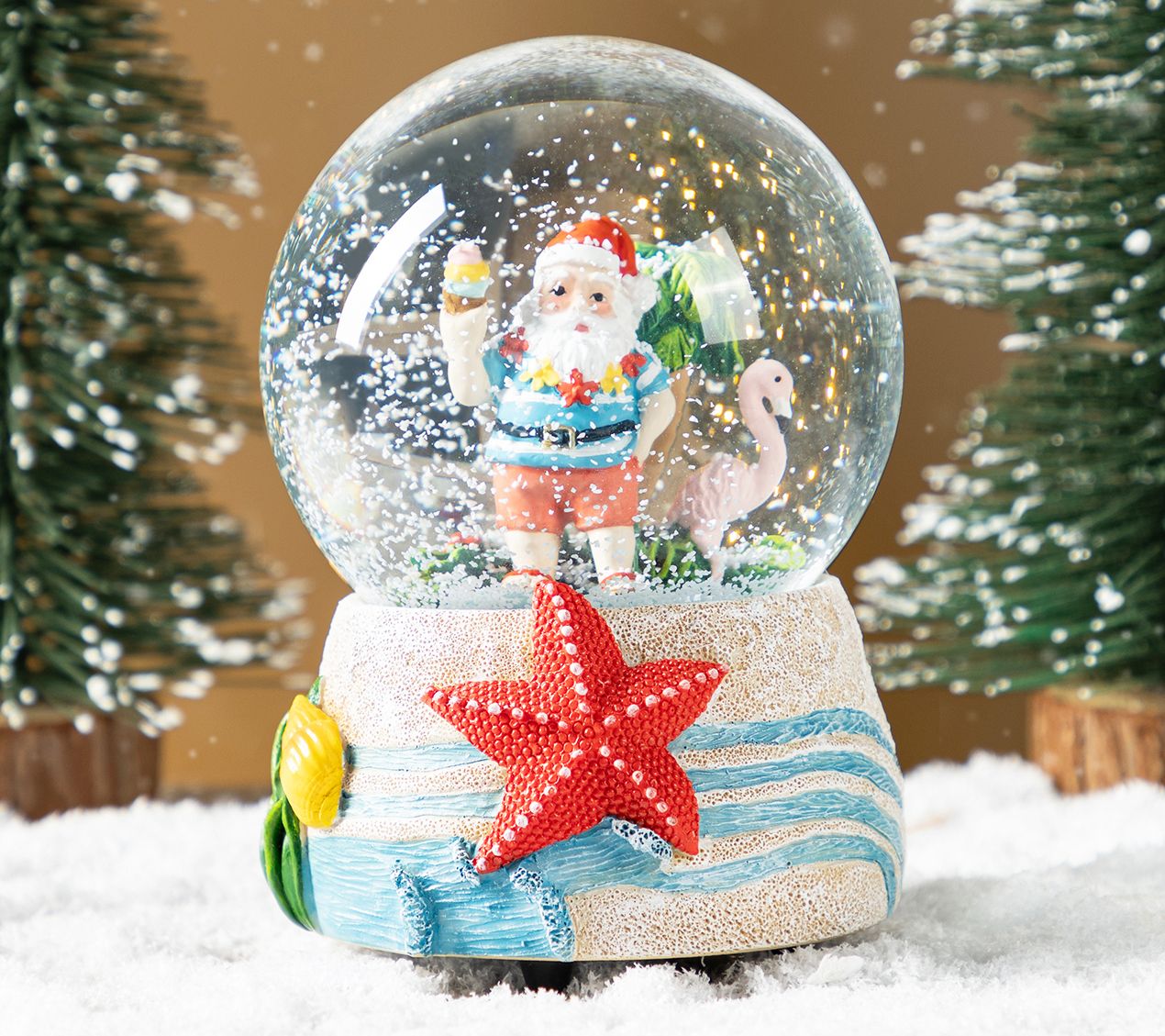 Glitzhome Christmas Musical Snowflakes Santa Waterglobe