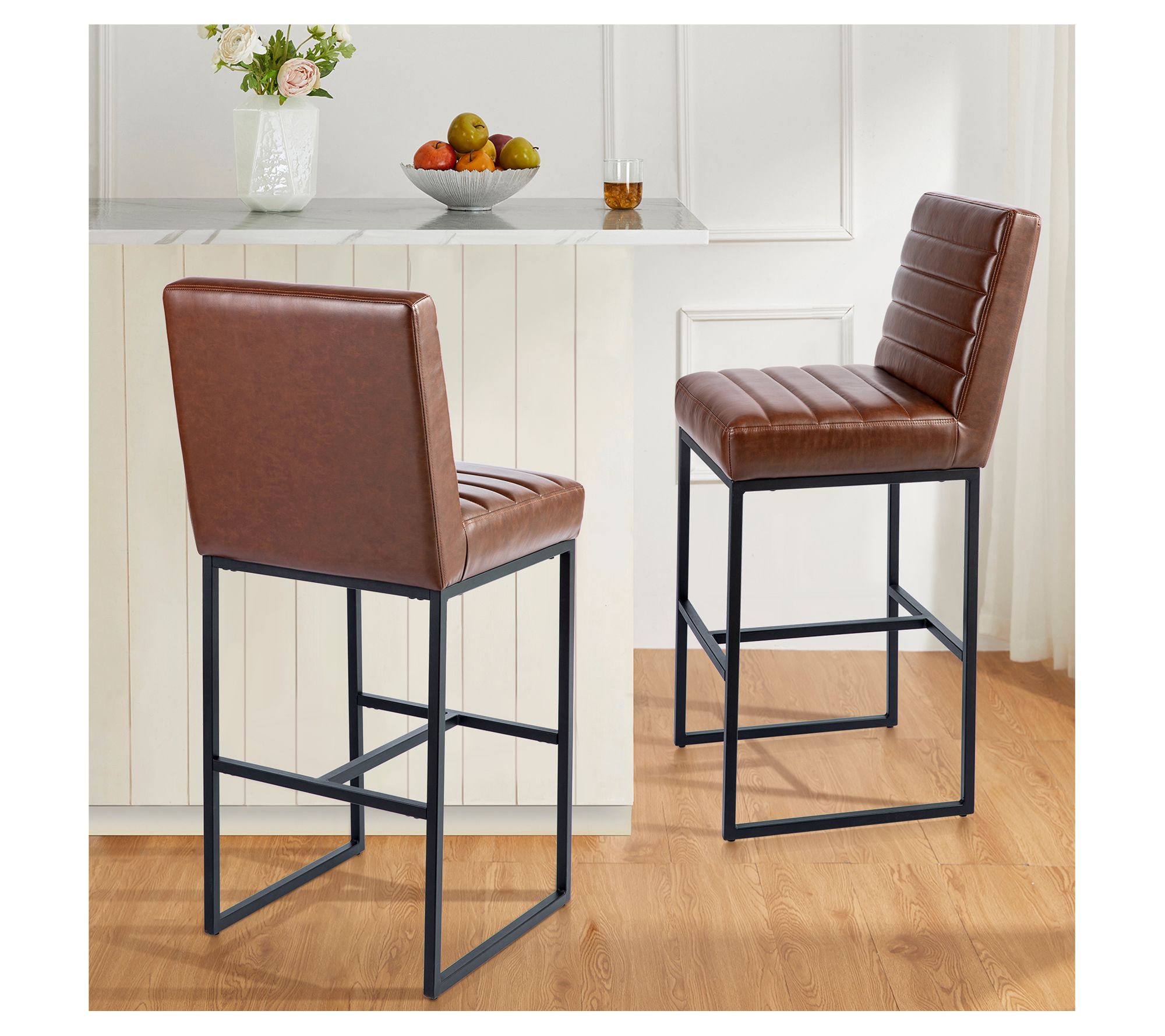 Glitzhome Industrial Modern Quilted LeatheretteBar Stools S/2