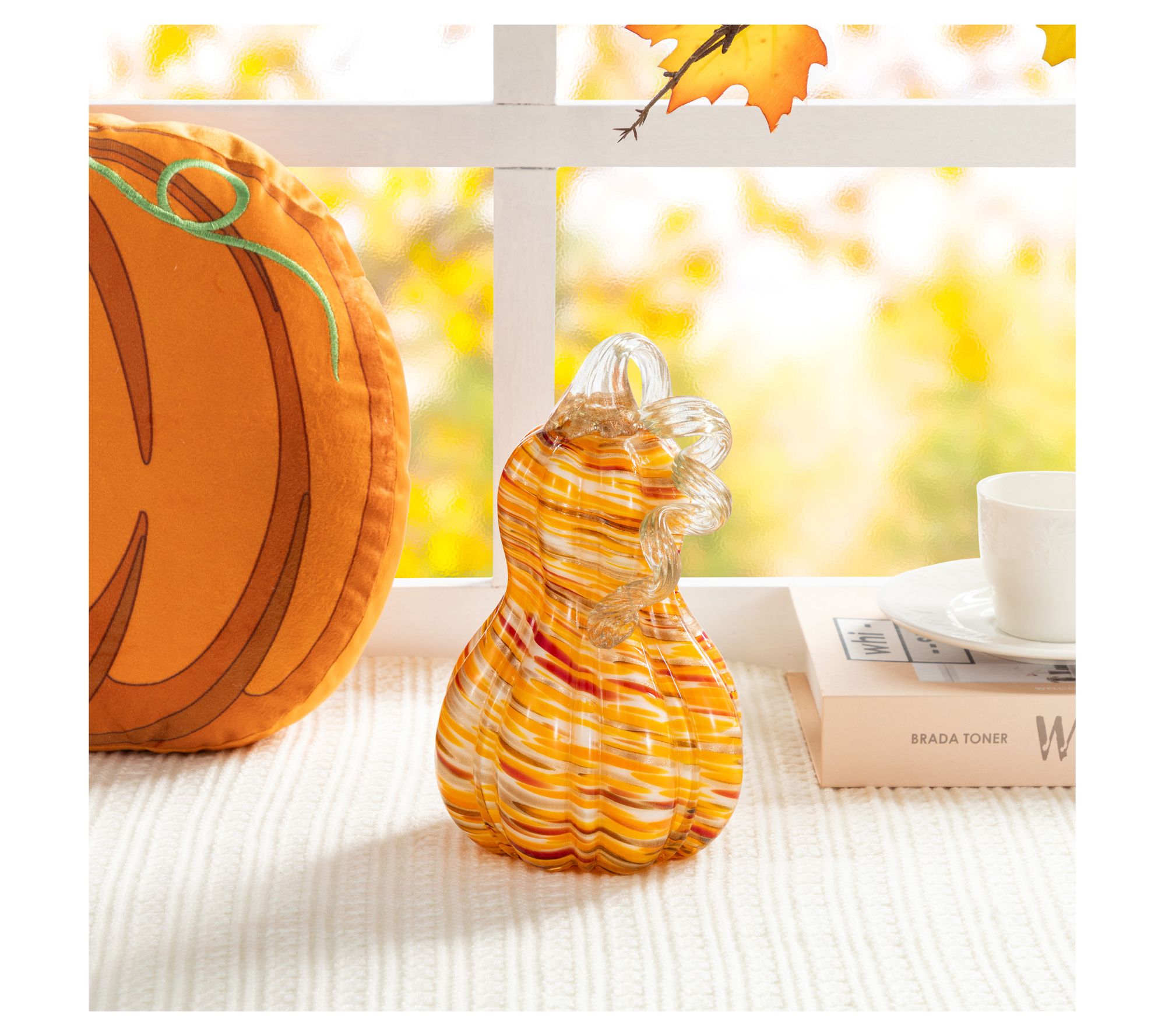 Glitzhome 8.5"H Fall Glass Fall Harvest Gourd w ith Glitter