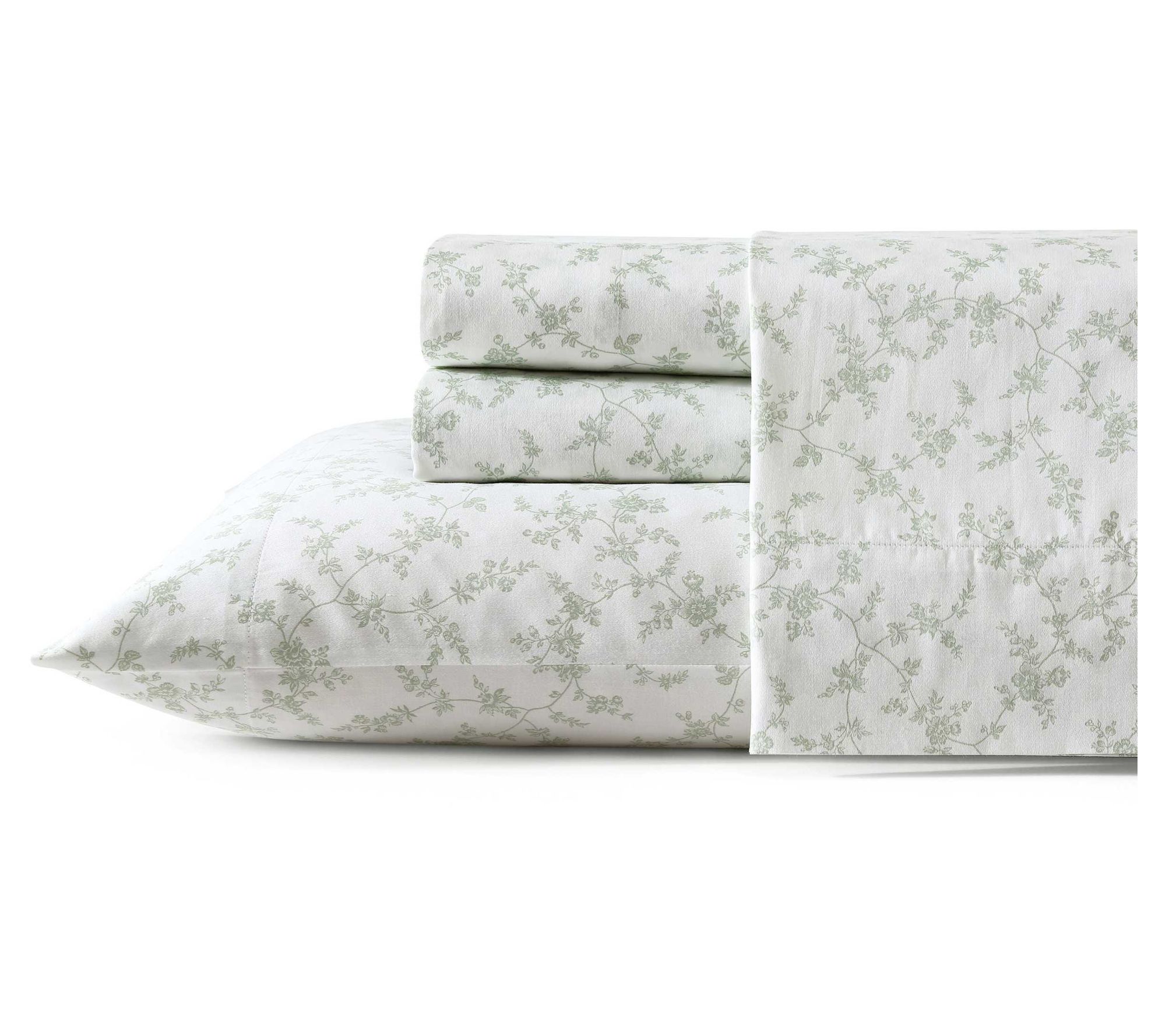 Laura Ashley Fiona White-Green Queen Sheet Set