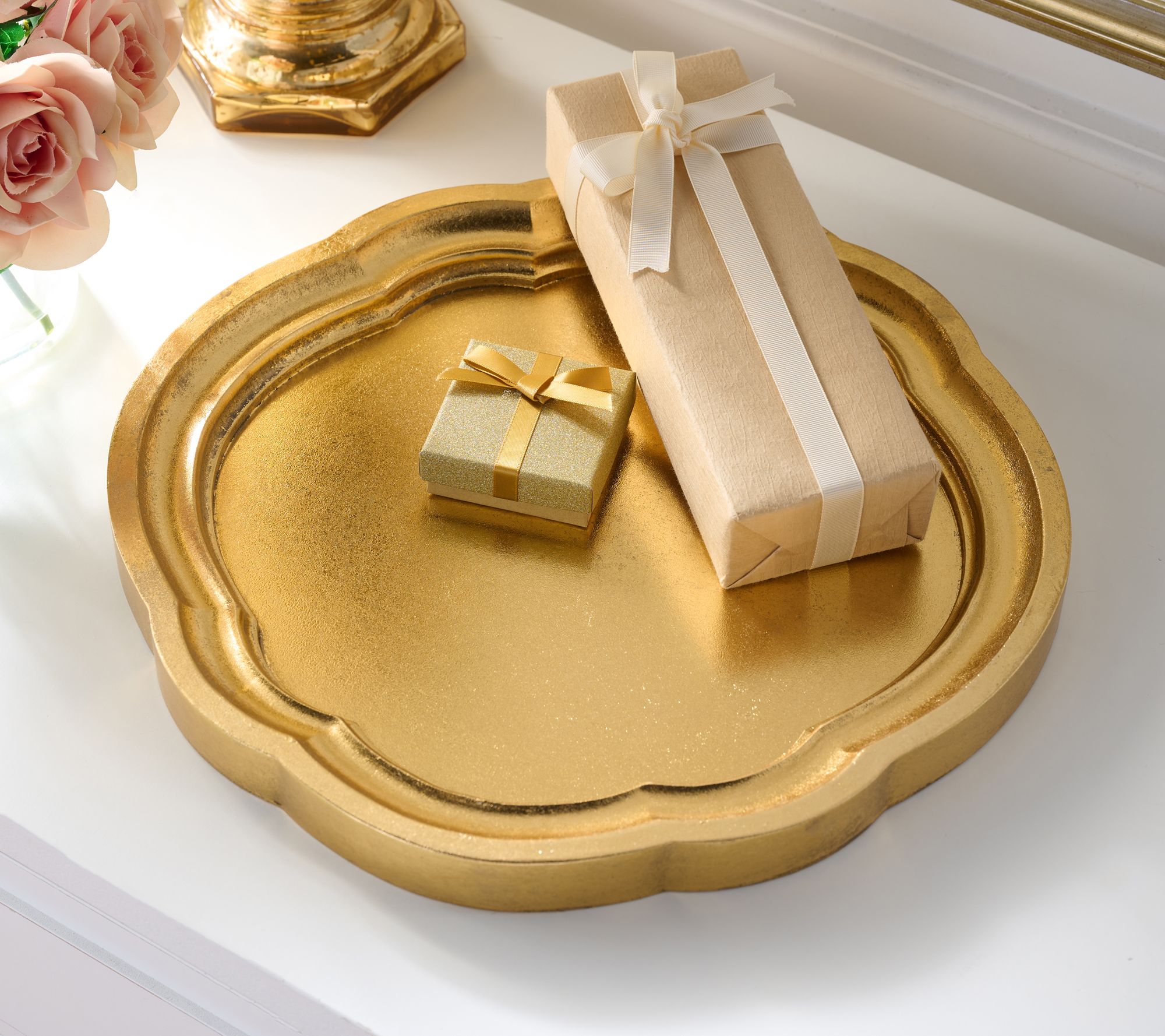 "As Is" 15" Foiled Scalloped Edge Wood Tray by Valerie