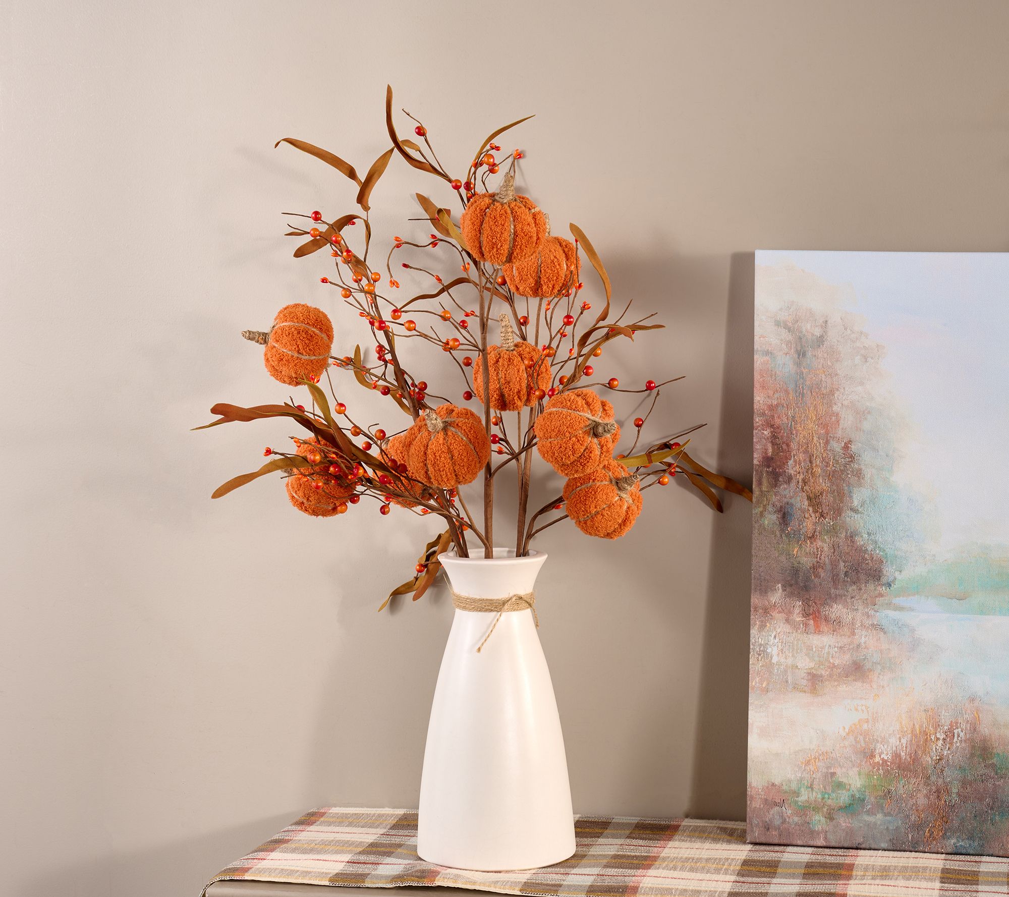 "As Is" Set-3 Chenille Pumpkin & Berry Sprays by Valerie