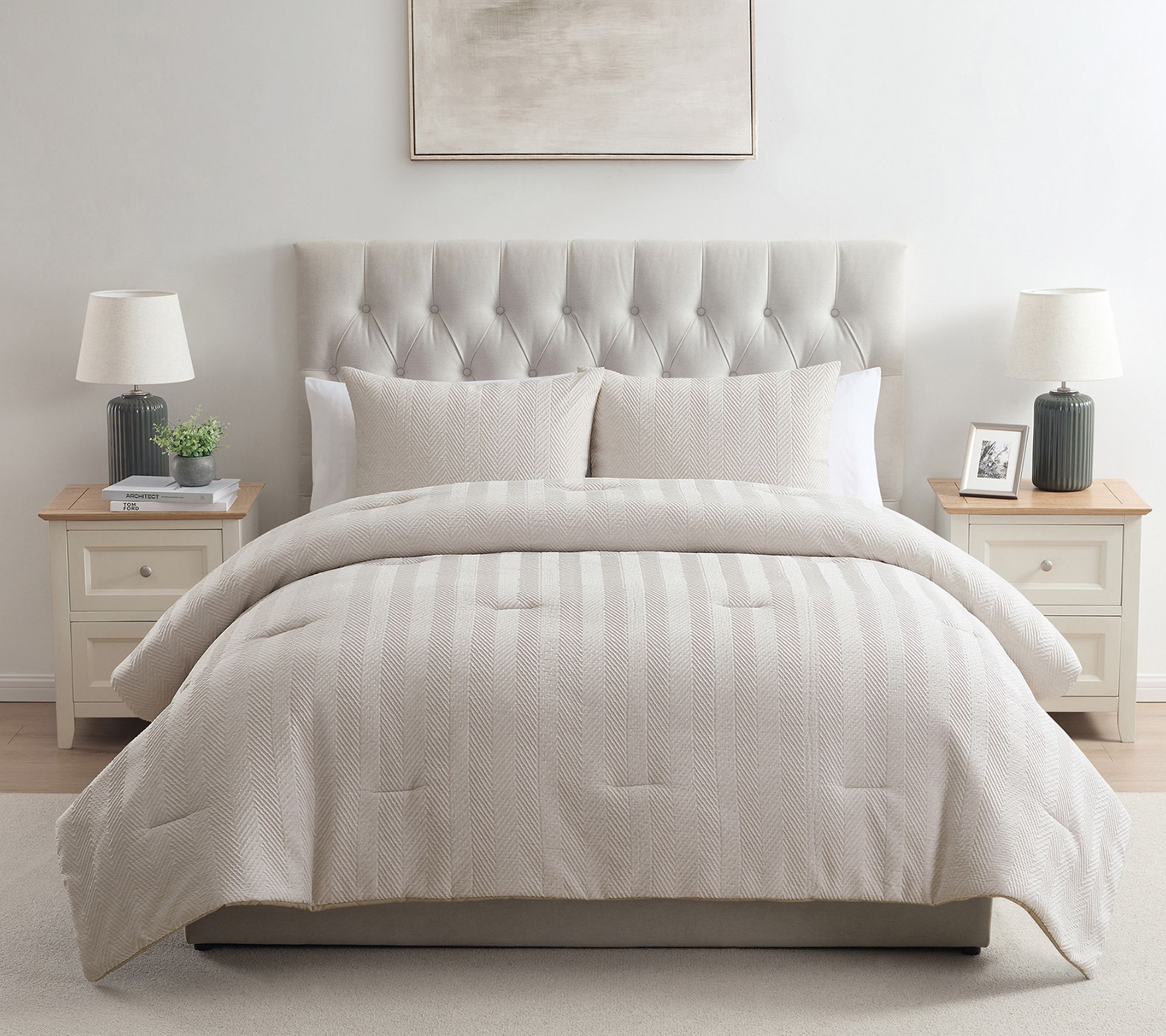 VCNY Home Herringbone 3-Piece Microfiber Comforter Set, F/Q