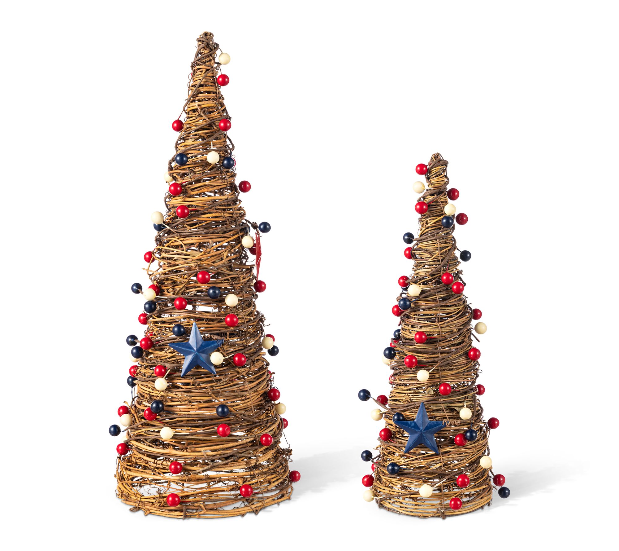 Glitzhome S/2 Patriotic Americana Stars Berry Cone Table Tree
