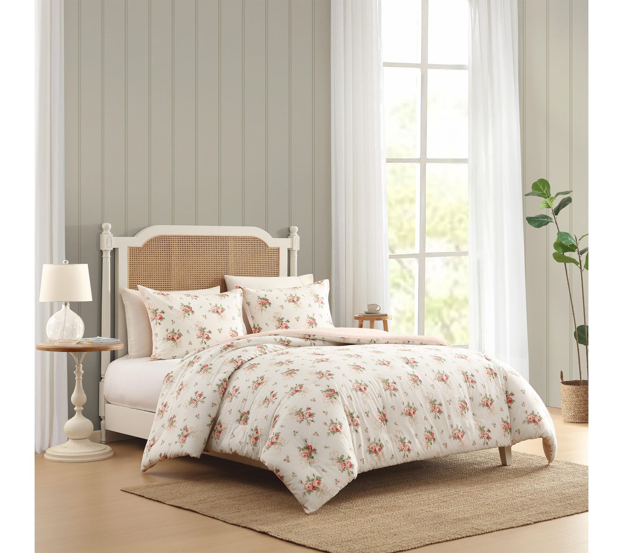 Laura Ashley Ribbon Bouquet Red Cotton King Comforter Set