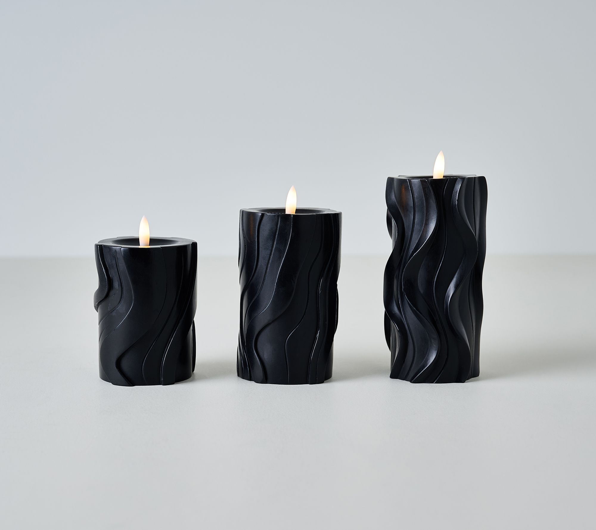 Set of 3 Wavy Textured Flameless Candles by Mally Roncal
