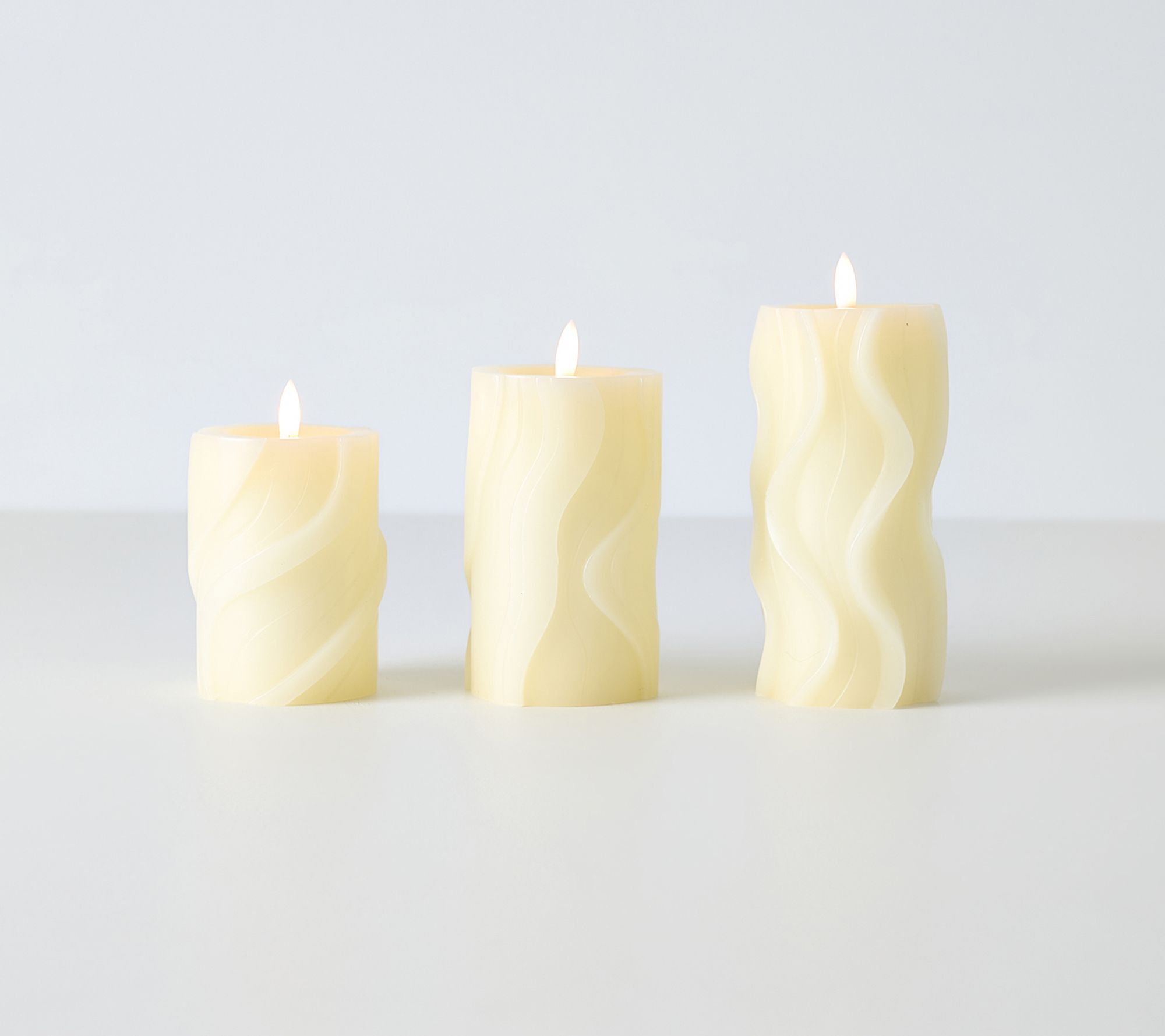 Set of 3 Wavy Textured Flameless Candles by Mally Roncal