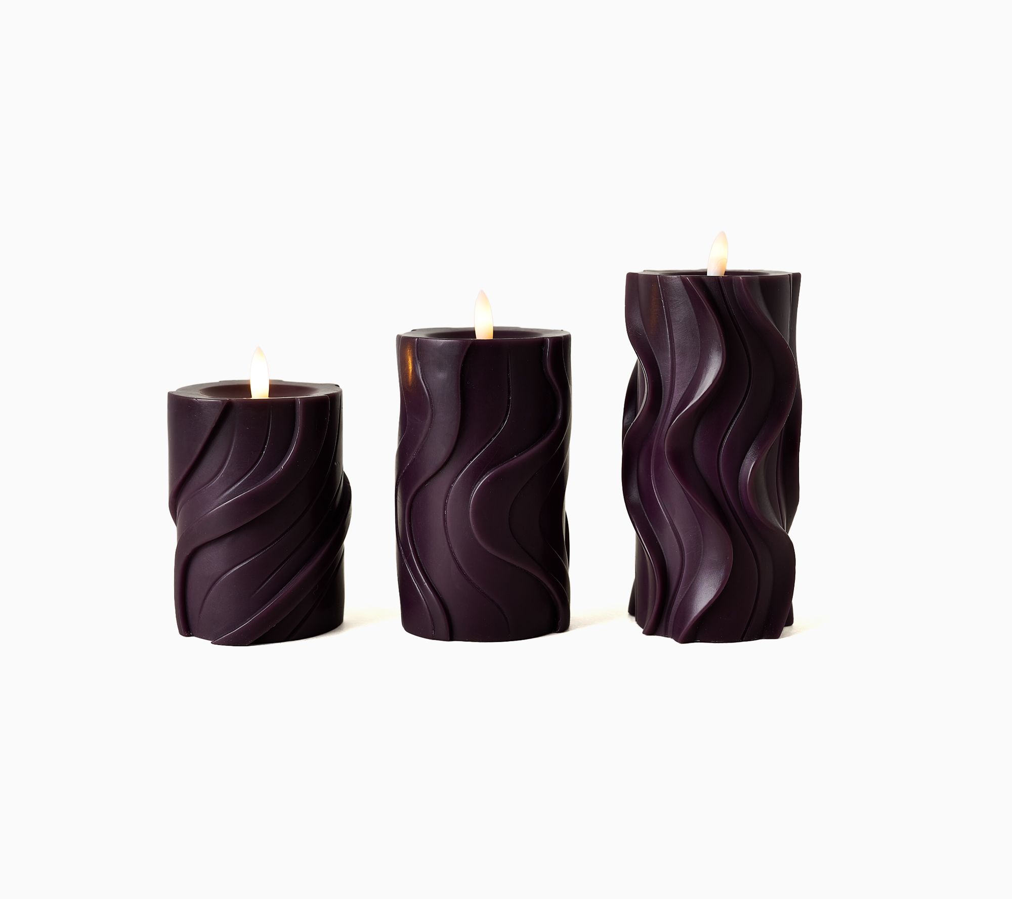 Set of 3 Wavy Textured Flameless Candles by Mally Roncal