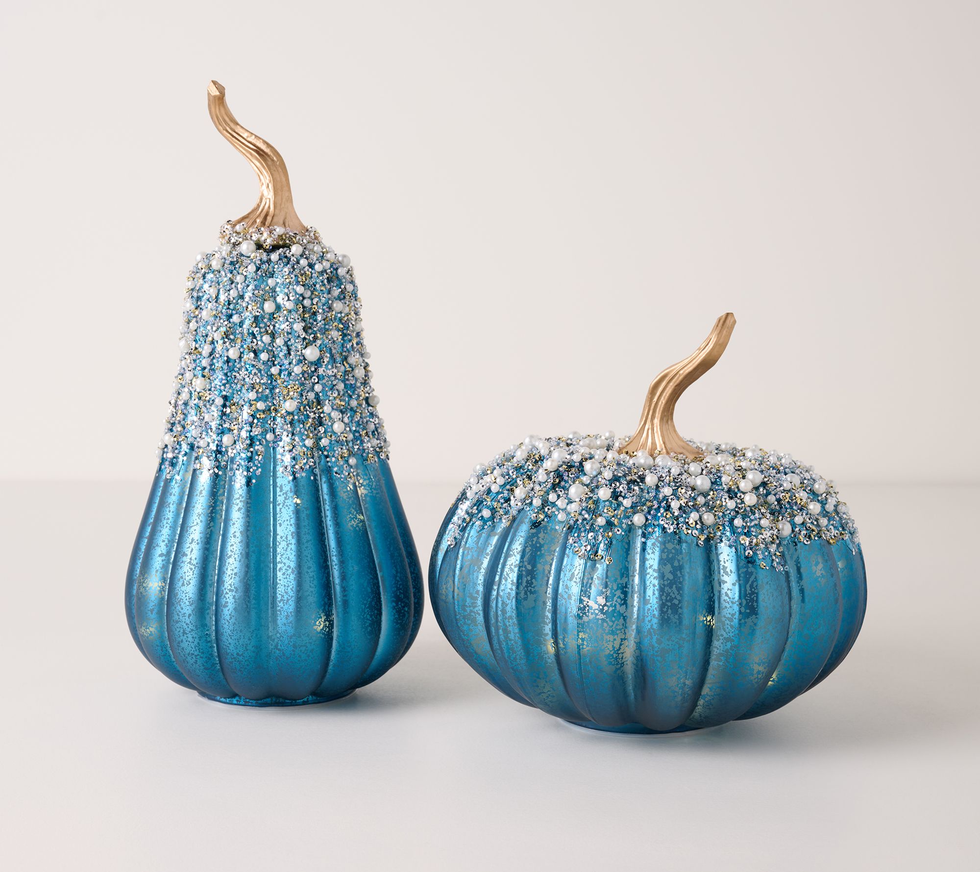2Pc Lit Pearl Mercury glass Pumpkin and Gourd by Valerie