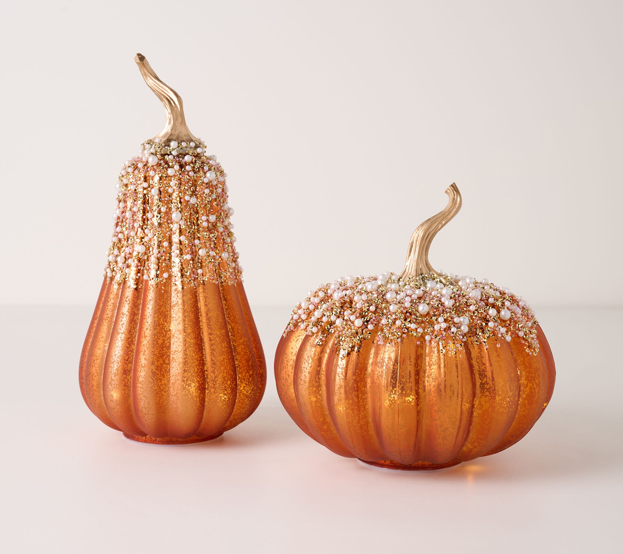 2Pc Lit Pearl Mercury glass Pumpkin and Gourd by Valerie