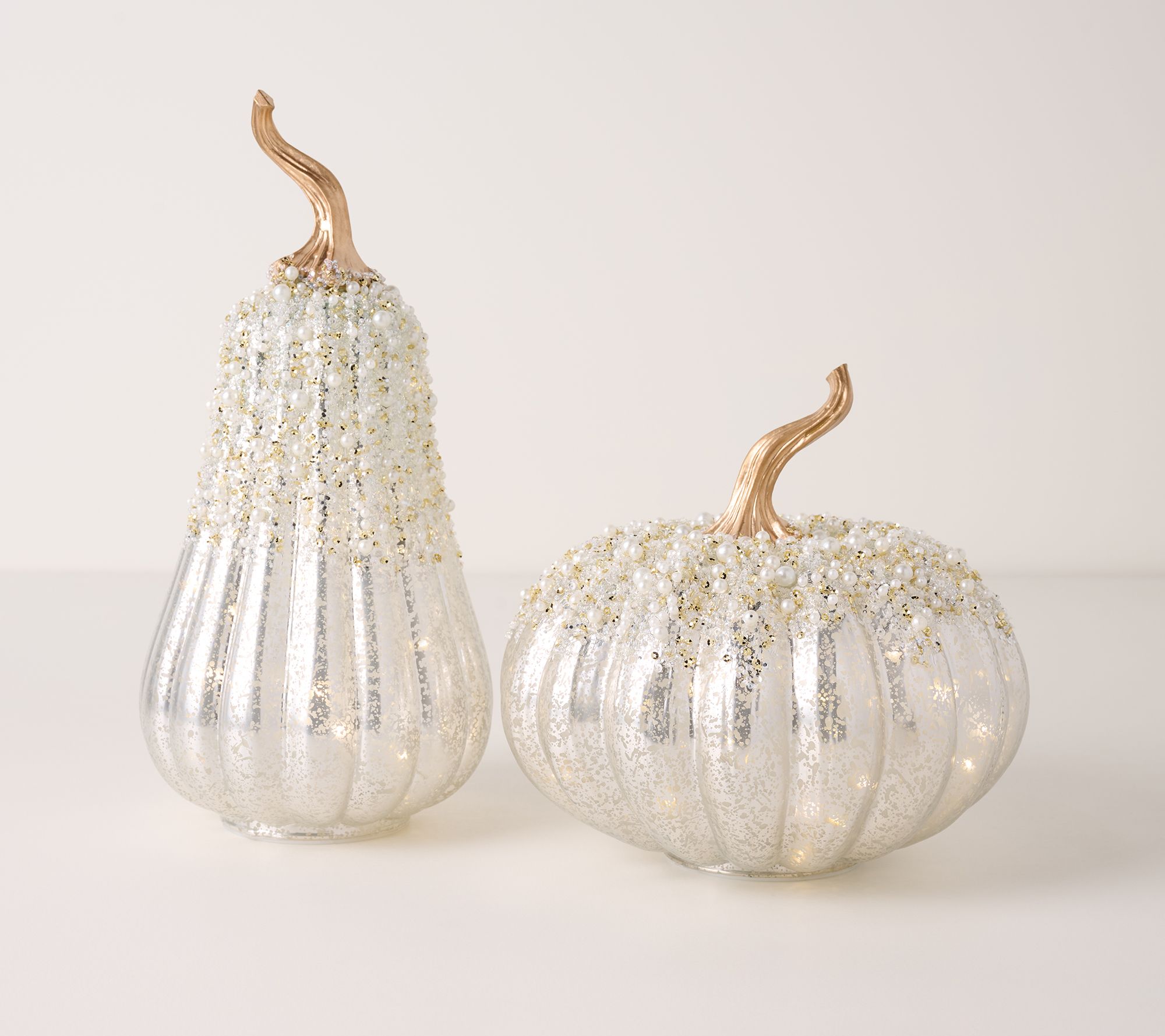 2Pc Lit Pearl Mercury glass Pumpkin and Gourd by Valerie