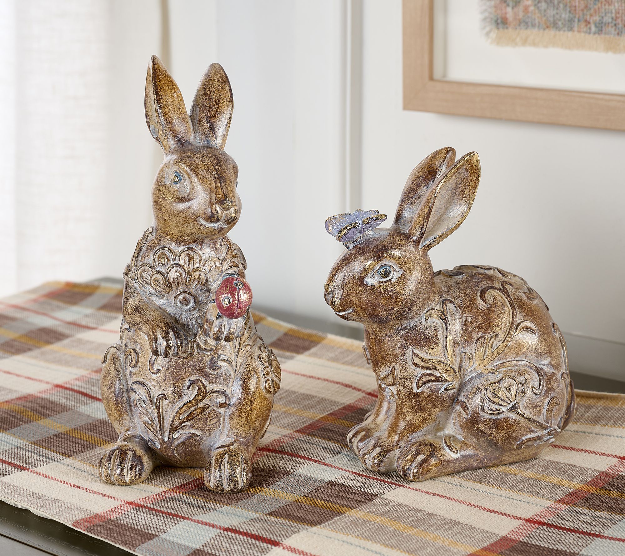 "As Is" Set of 2 Embossed Bunny Figures by Valerie