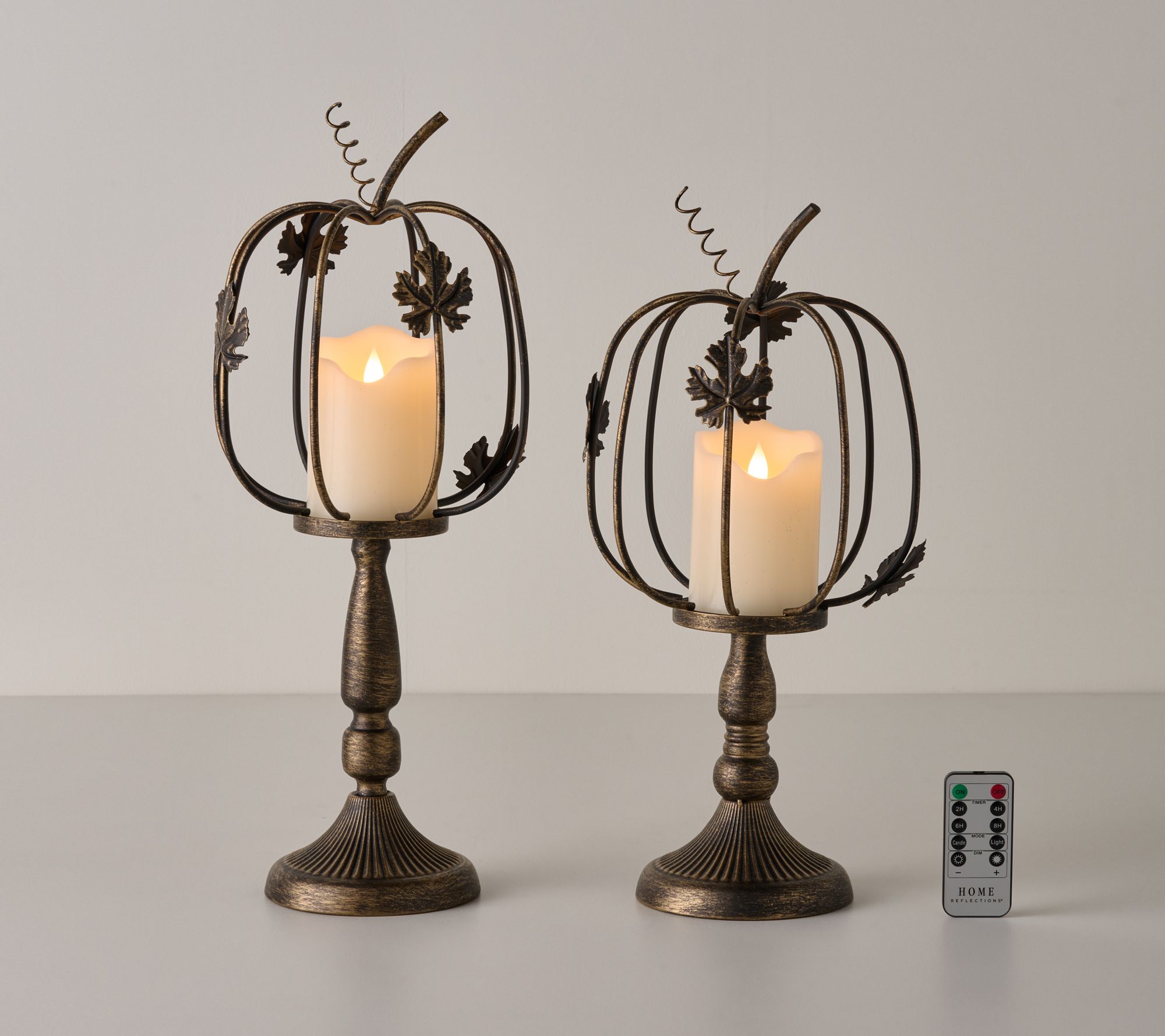 Home Reflections S/2 Pumpkin Pillar Holders with Pillars