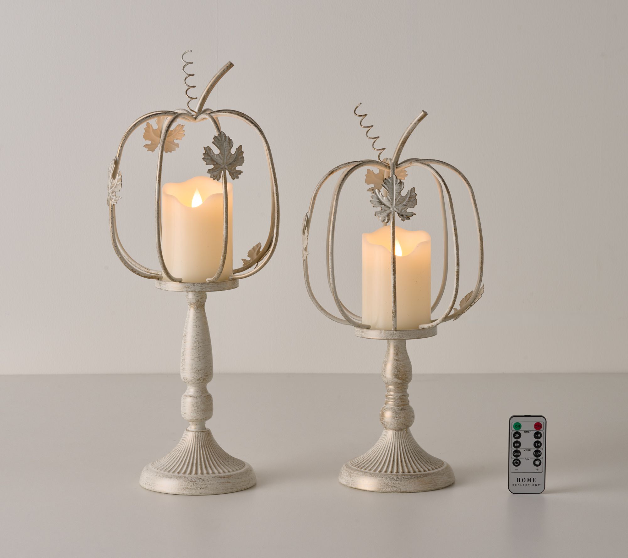 Home Reflections S/2 Pumpkin Pillar Holders with Pillars