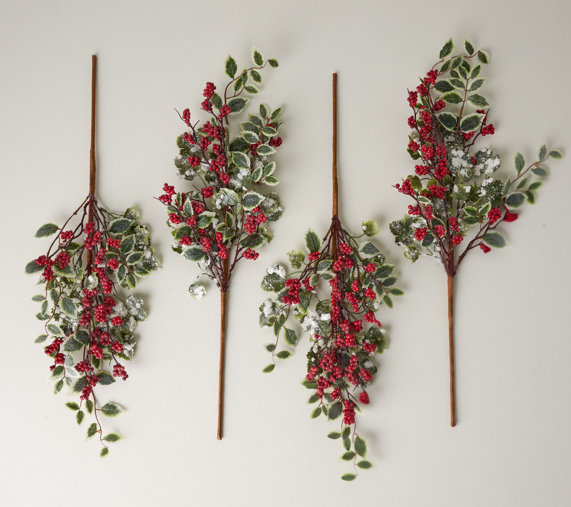 Set of 4 Frosted Berry and Holly Leaf Sprays by Valerie