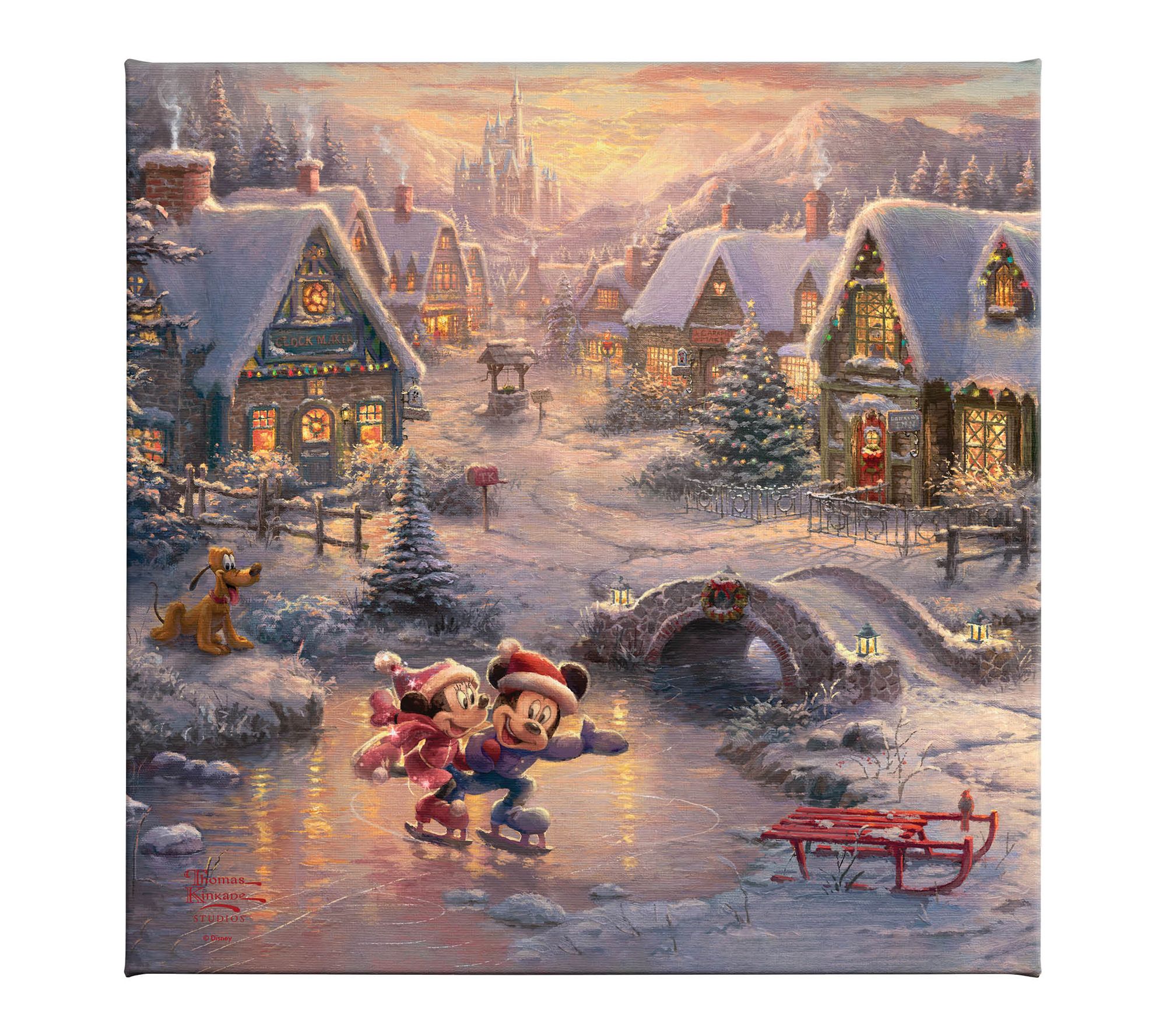 Thomas Kinkade Mickey & Minnie Holiday 14x14 Gallery Wrap